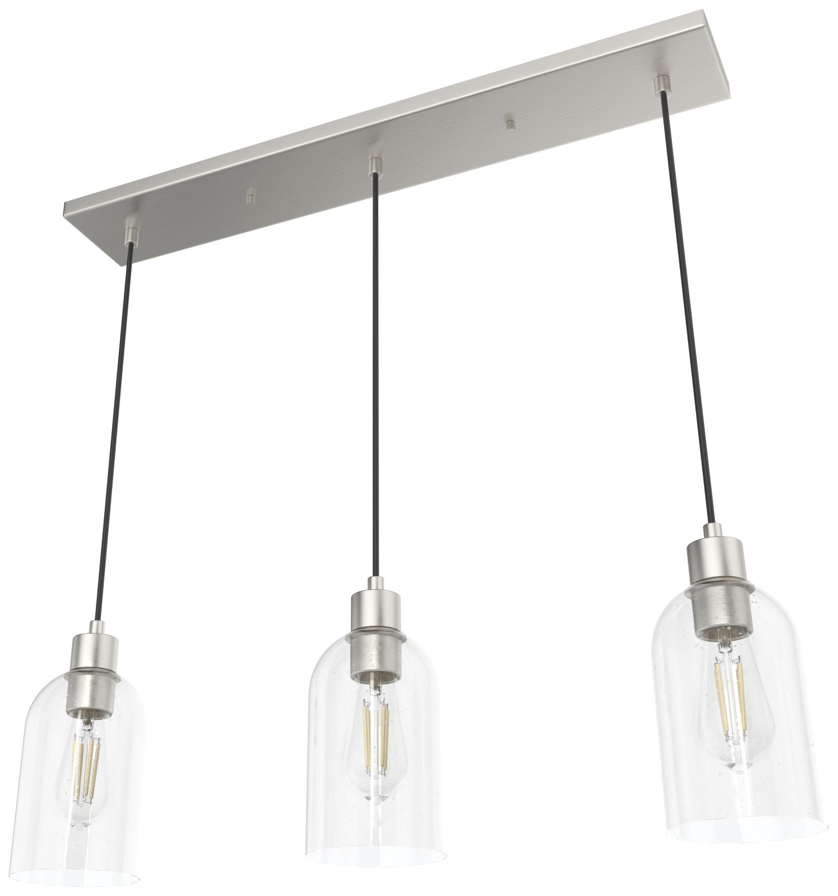 Image 3 Hunter Lochemeade Brushed Nickel with Seeded Glass 3 Light Pendant Cluster more views