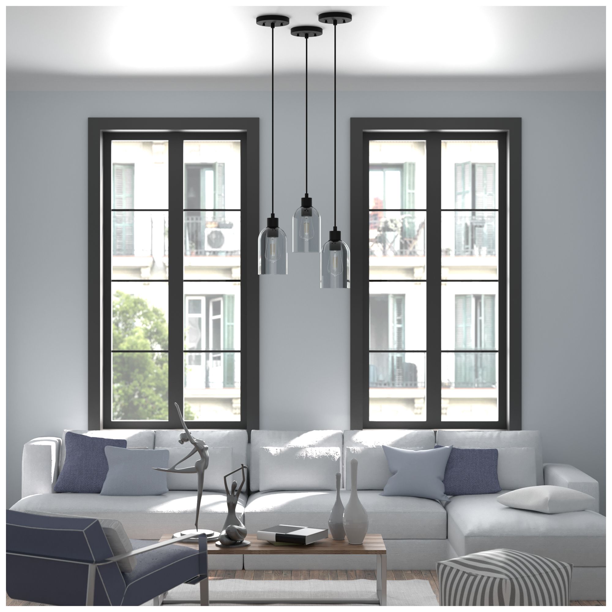 Image 4 Hunter Lochemeade Natural Black Iron with Smoked Glass 1 Light Pendant more views