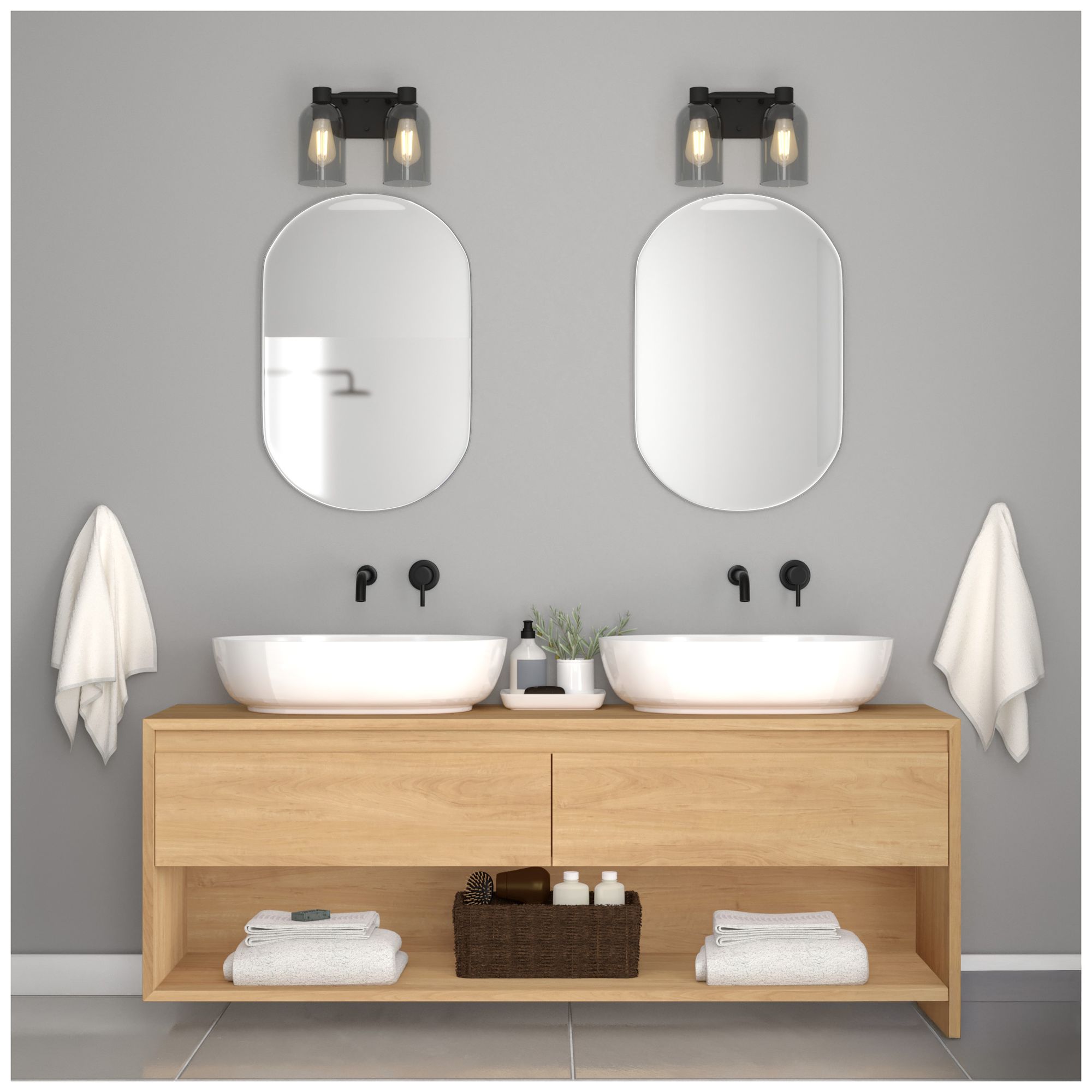 Image 2 Hunter Lochemeade Natural Black Iron with Smoked Glass 2 Light Vanity more views