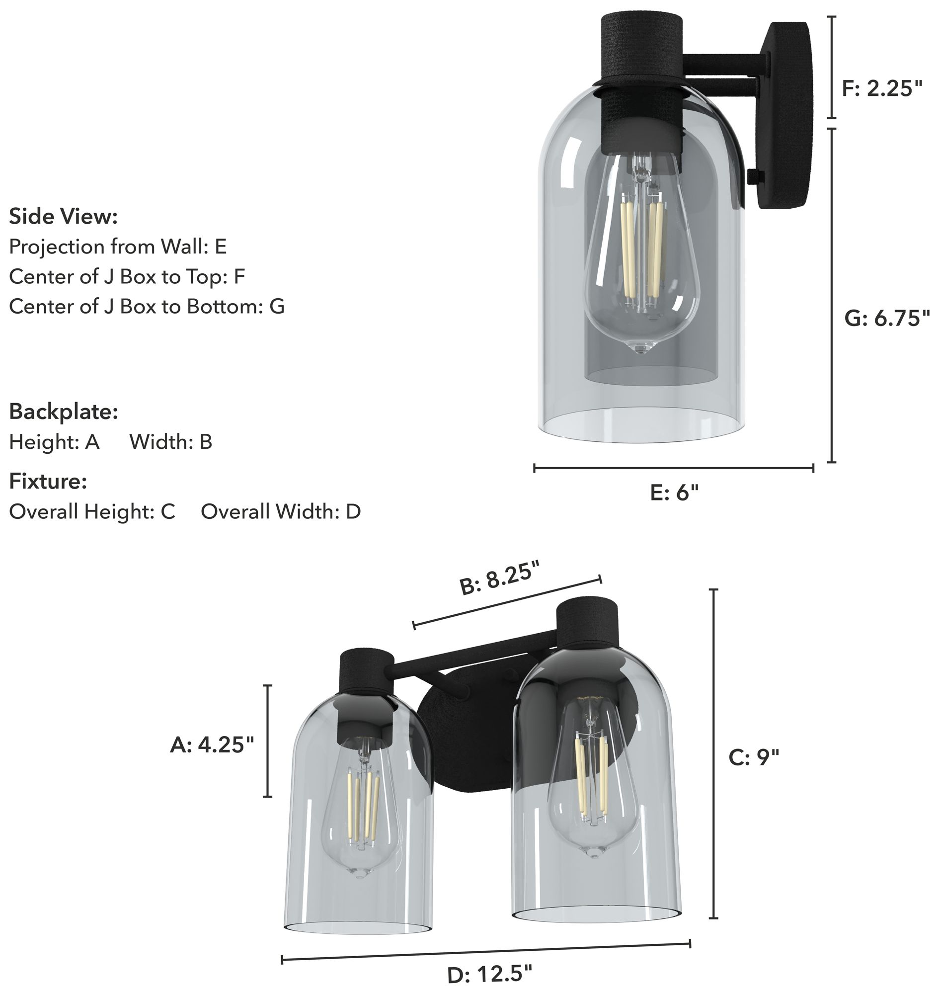 Image 4 Hunter Lochemeade Natural Black Iron with Smoked Glass 2 Light Vanity more views