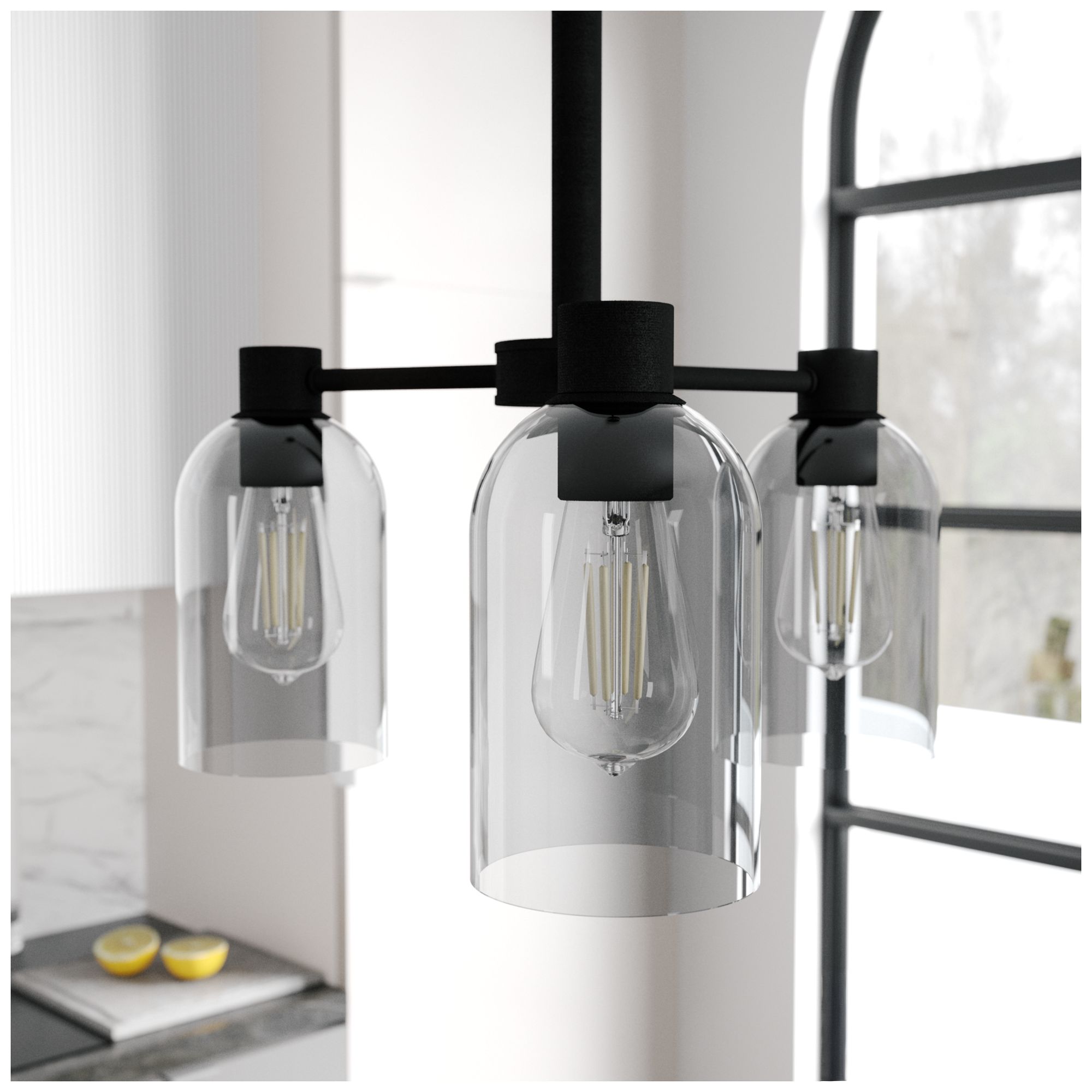 Image 5 Hunter Lochemeade Natural Black Iron with Smoked Glass 3 Light Chandelier more views