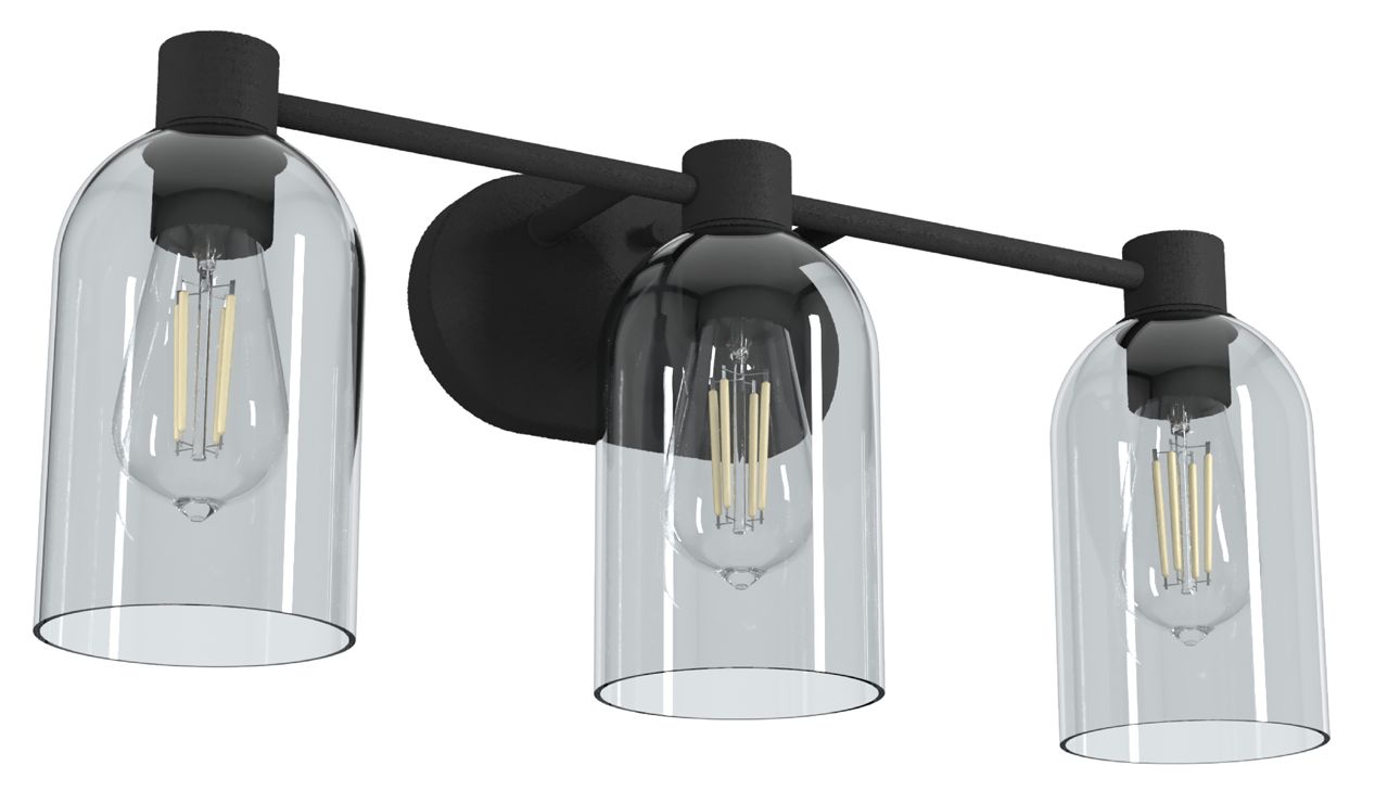 Hunter Lochemeade Natural Black Iron with Smoked Glass 3 Light Vanity Light