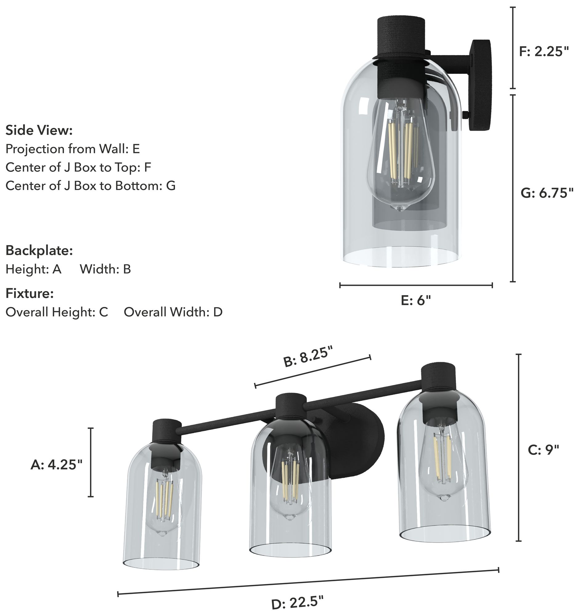 Image 2 Hunter Lochemeade Natural Black Iron with Smoked Glass 3 Light Vanity Light more views
