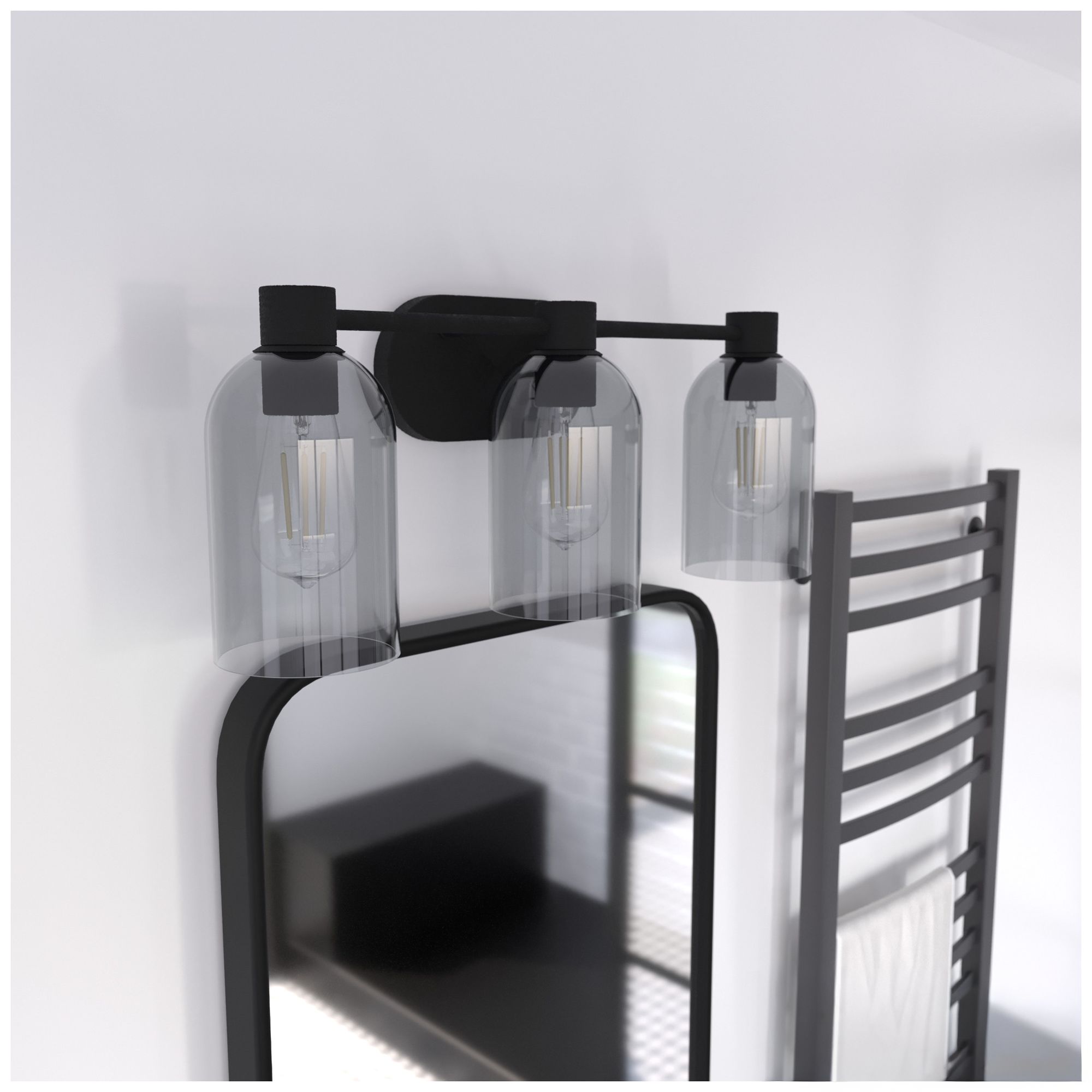 Image 4 Hunter Lochemeade Natural Black Iron with Smoked Glass 3 Light Vanity Light more views