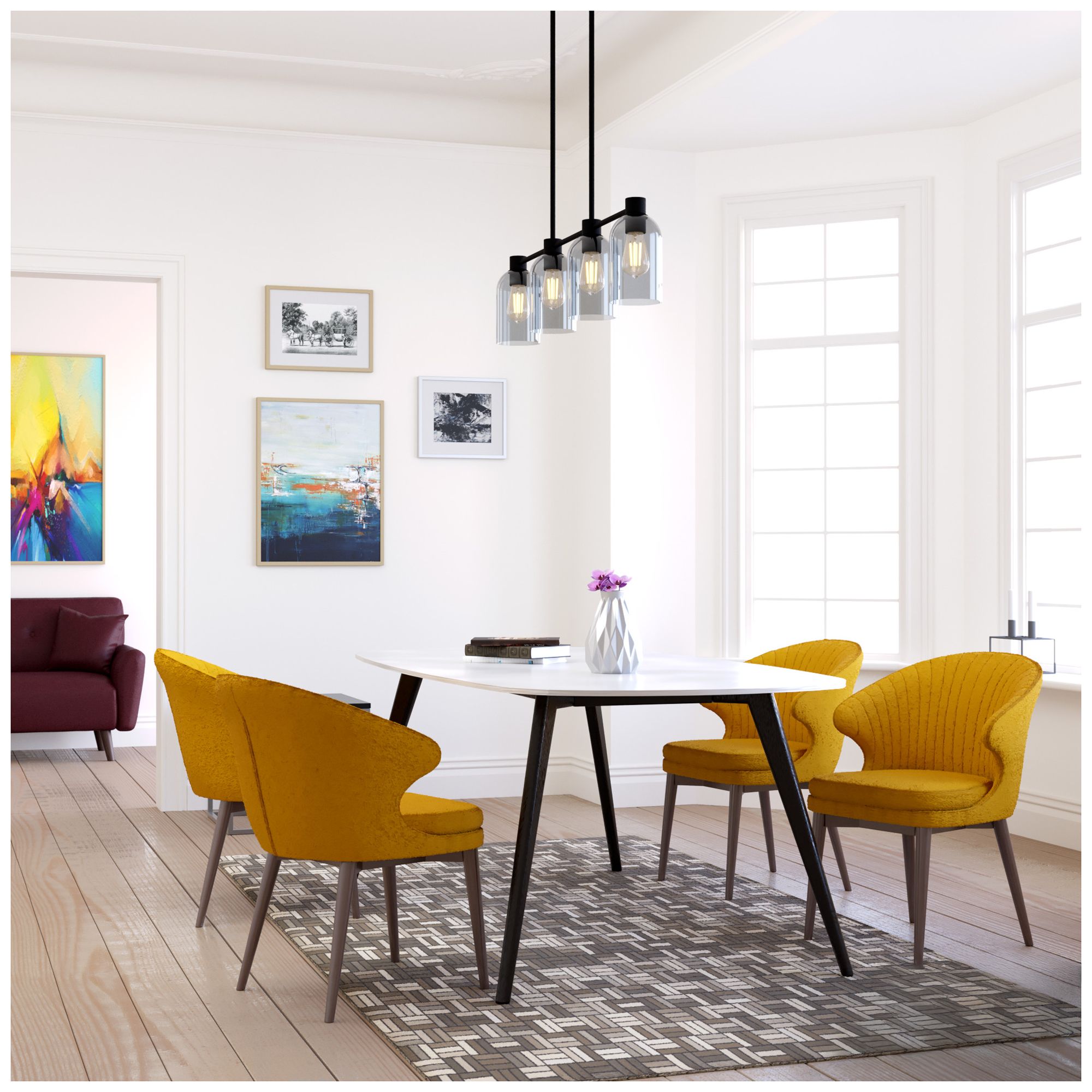 Image 2 Hunter Lochemeade Natural Black Iron with Smoked Glass 4 Light Chandelier more views