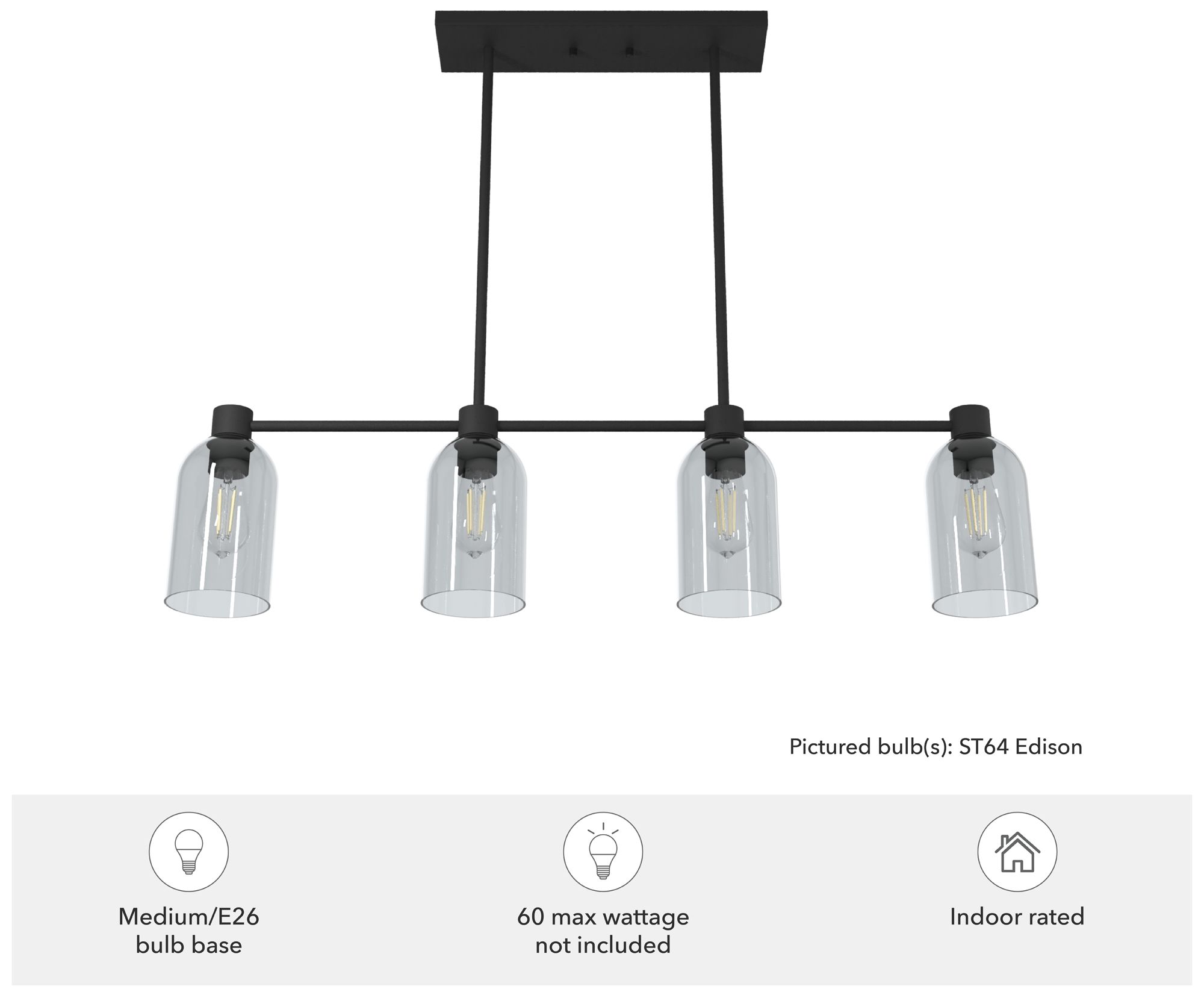 Image 4 Hunter Lochemeade Natural Black Iron with Smoked Glass 4 Light Chandelier more views