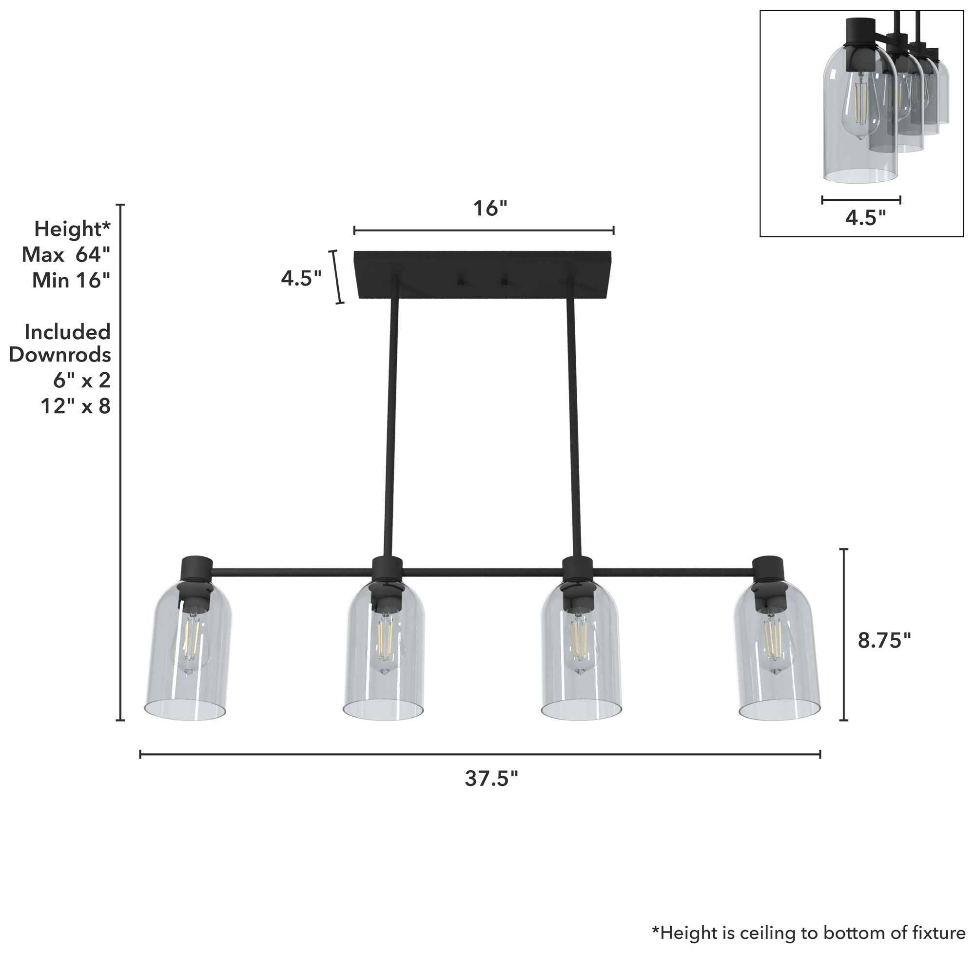 Image 5 Hunter Lochemeade Natural Black Iron with Smoked Glass 4 Light Chandelier more views