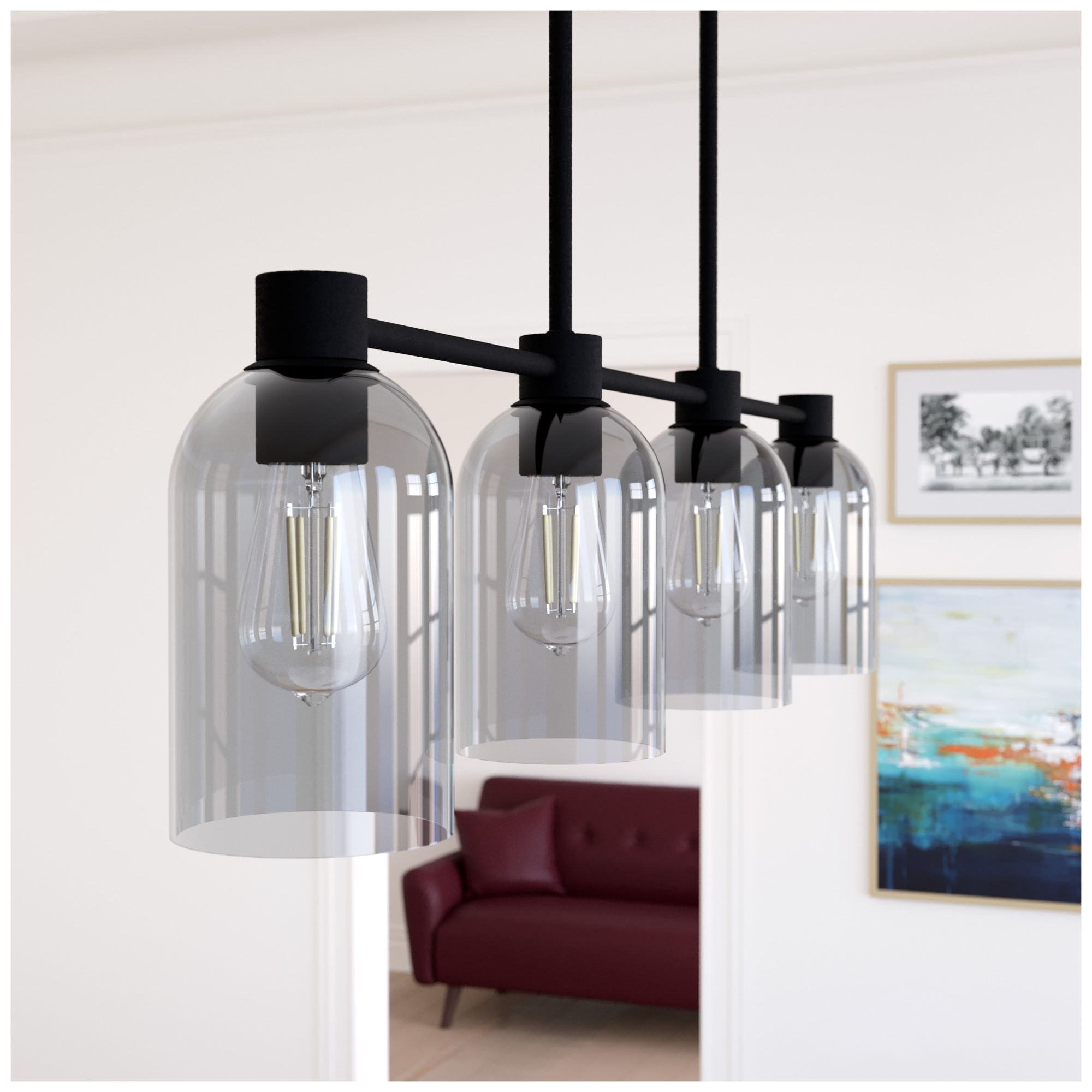 Image 6 Hunter Lochemeade Natural Black Iron with Smoked Glass 4 Light Chandelier more views