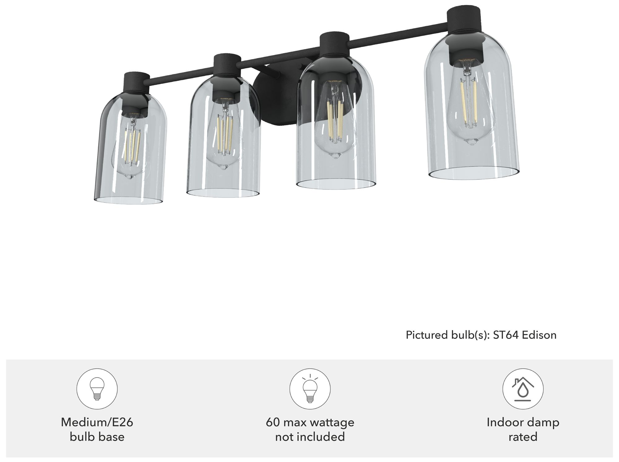 Image 5 Hunter Lochemeade Natural Black Iron with Smoked Glass 4 Light Vanity more views