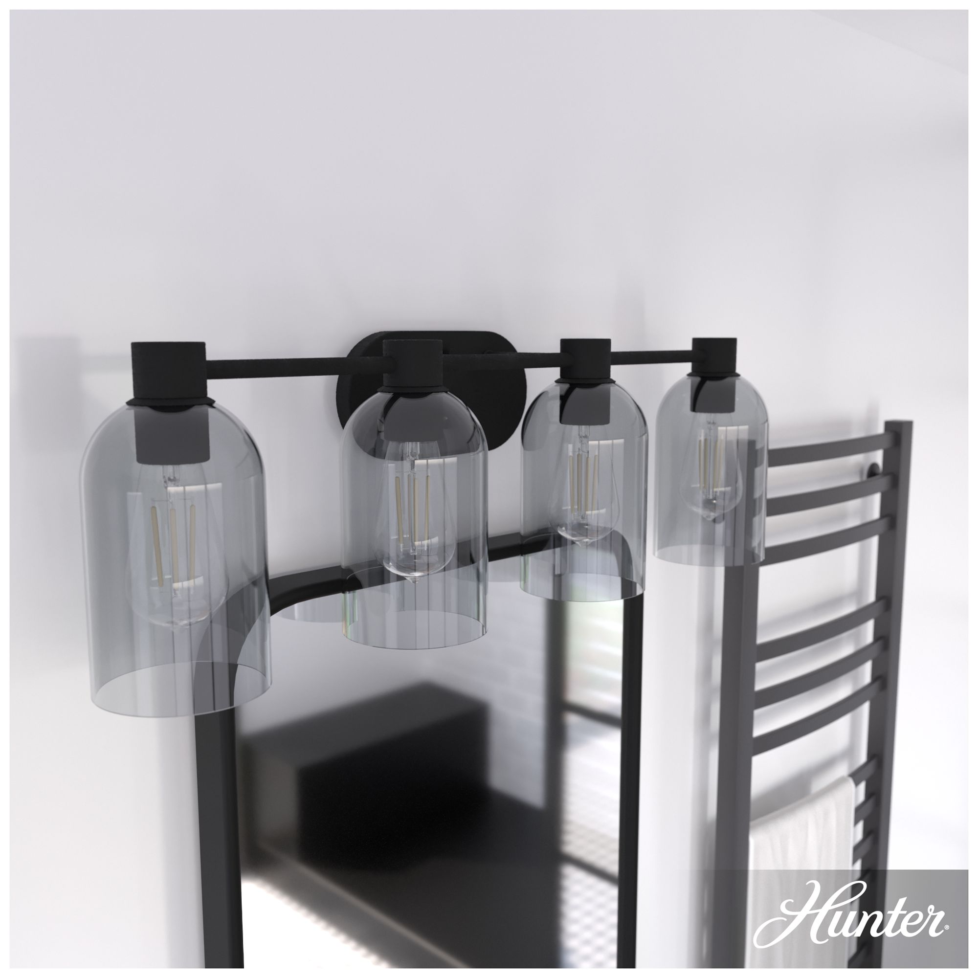 Image 7 Hunter Lochemeade Natural Black Iron with Smoked Glass 4 Light Vanity more views