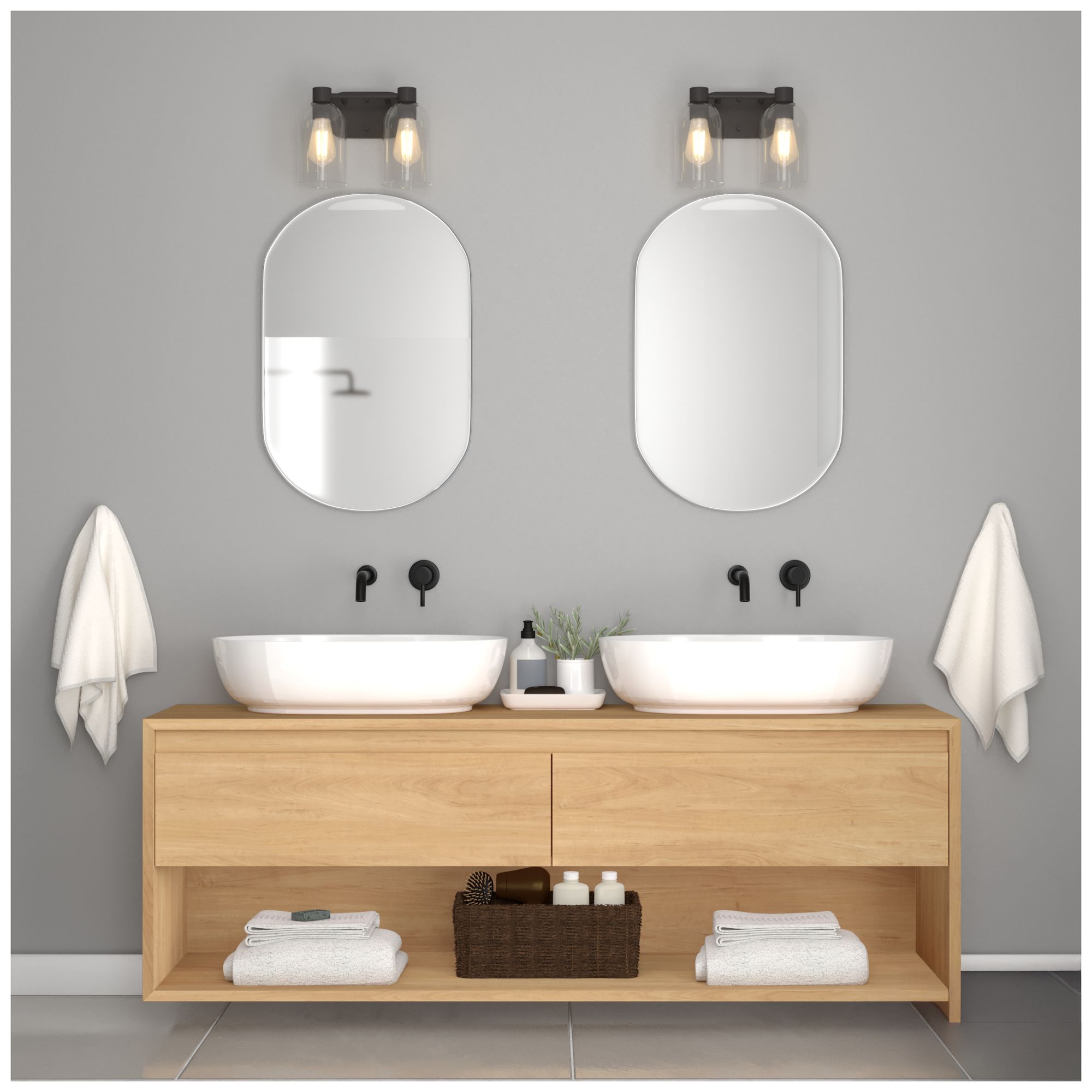 Image 5 Hunter Lochemeade Noble Bronze with Seeded Glass 2 Light Bathroom Vanity more views