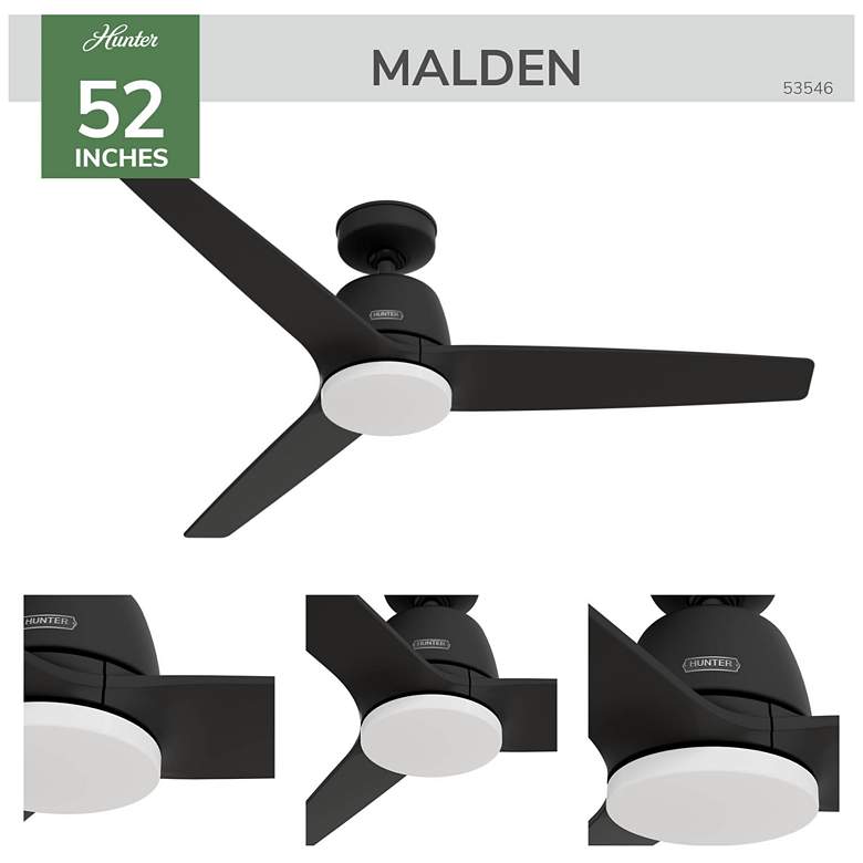 Image 5 Hunter Malden LED 52" Matte Black Ceiling Fan with Handheld Remote more views