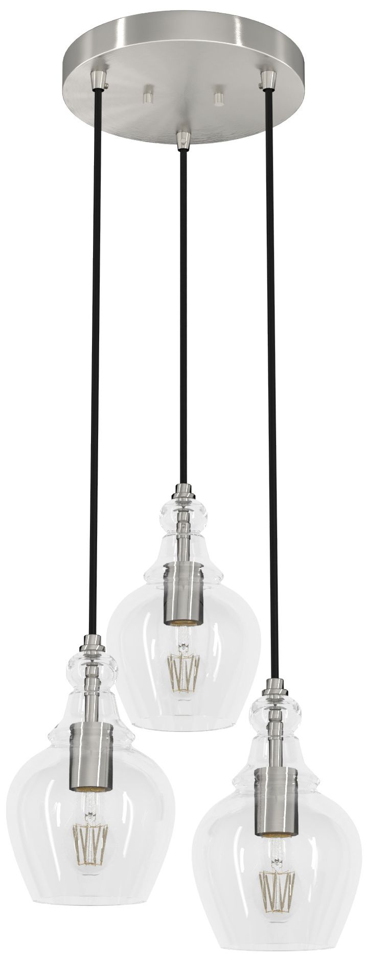 Hunter Maple Park Brushed Nickel with Clear Glass 3 Light Pendant