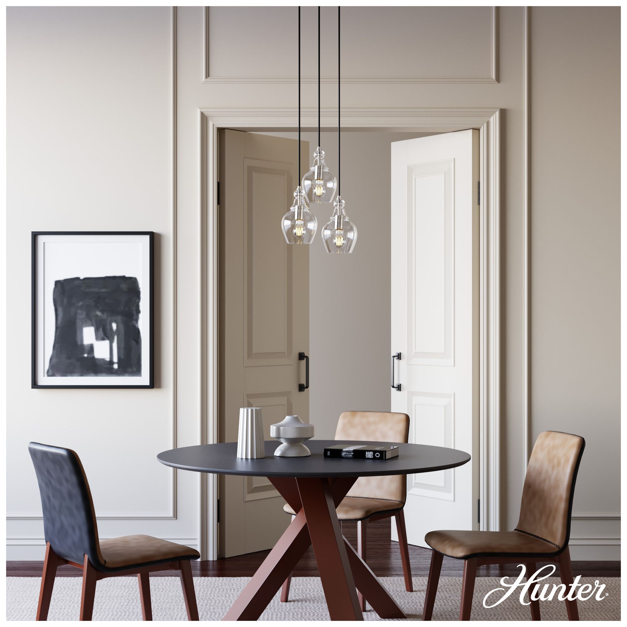 Image 2 Hunter Maple Park Brushed Nickel with Clear Glass 3 Light Pendant more views