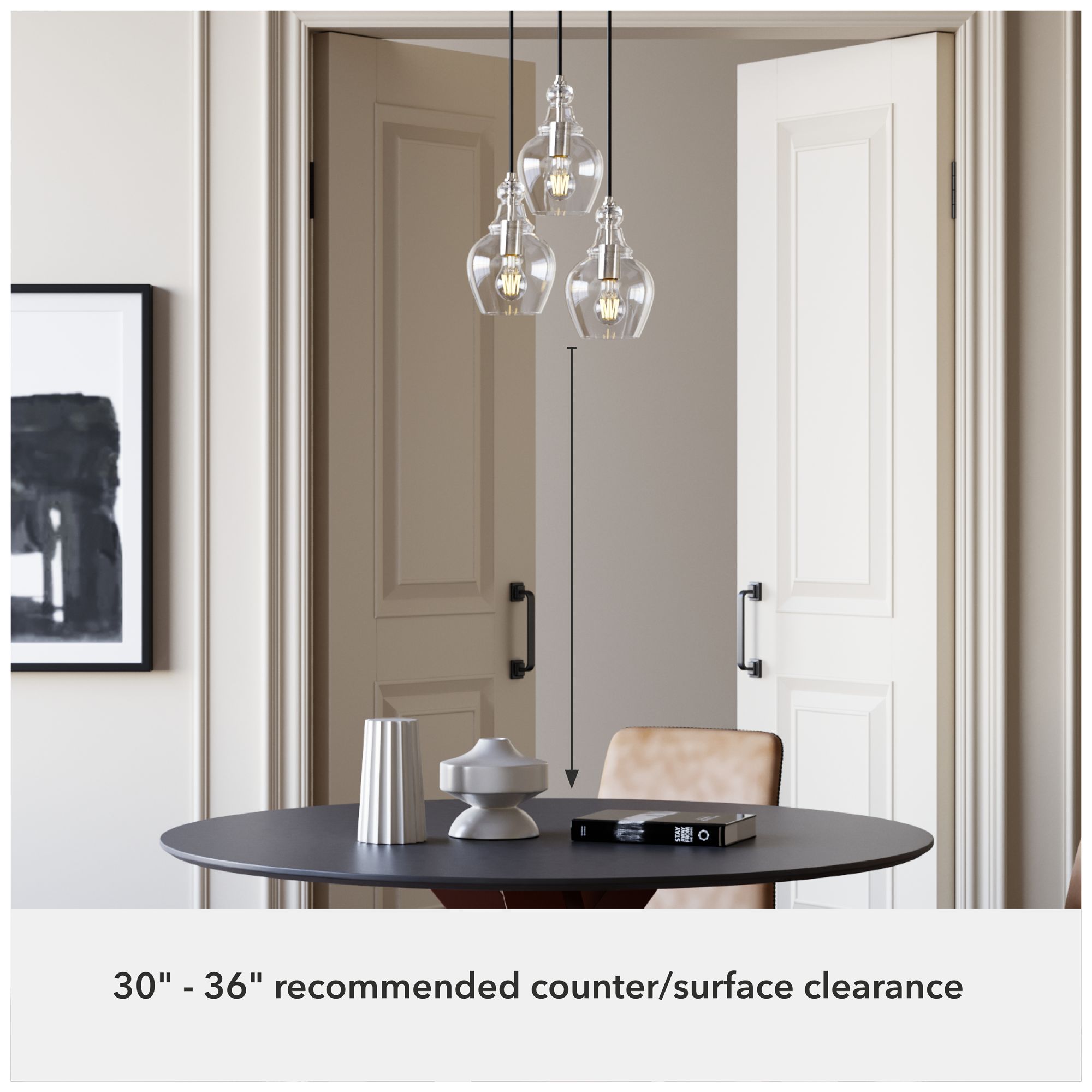 Image 4 Hunter Maple Park Brushed Nickel with Clear Glass 3 Light Pendant more views