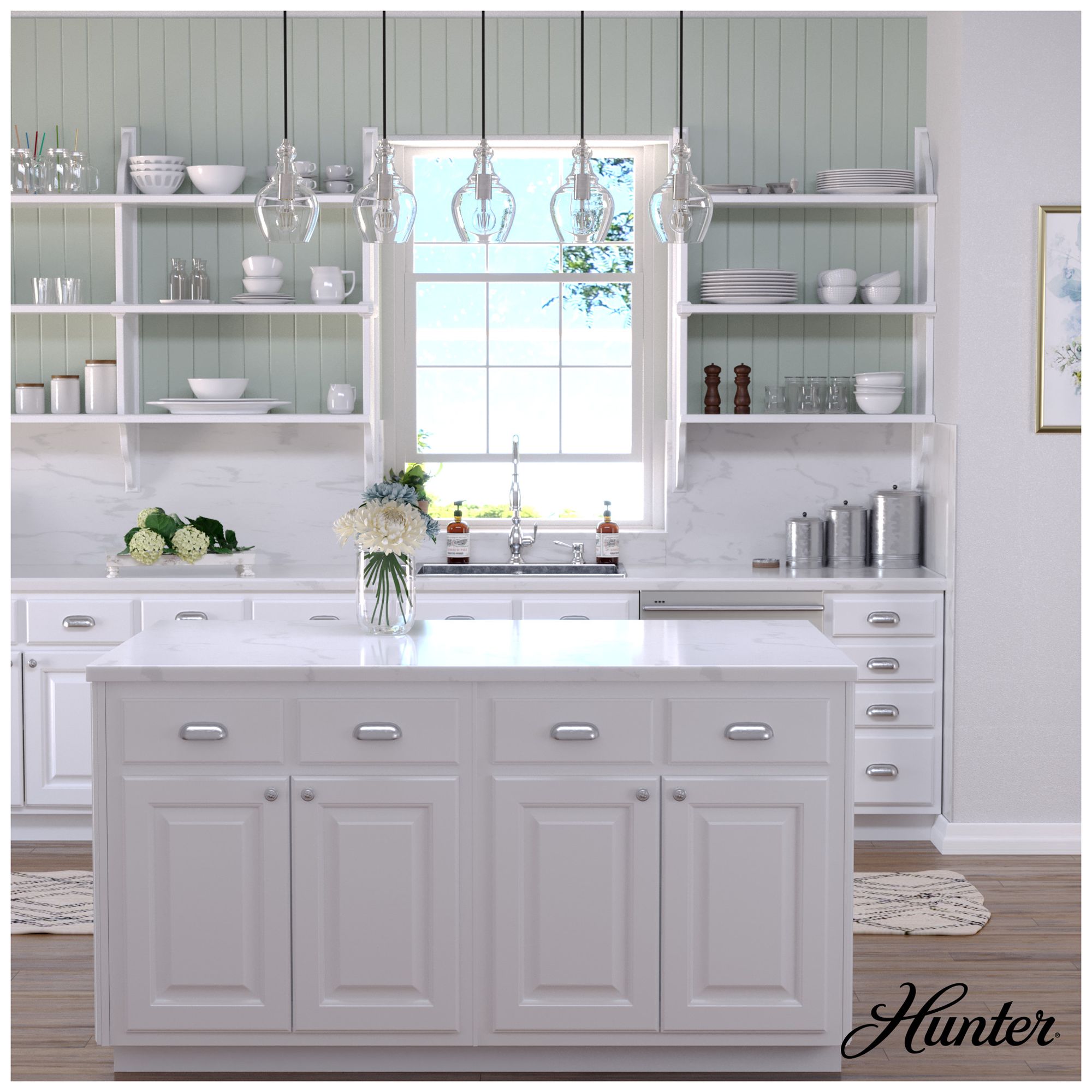 Image 2 Hunter Maple Park Brushed Nickel with Clear Glass 5 Light Pendant more views