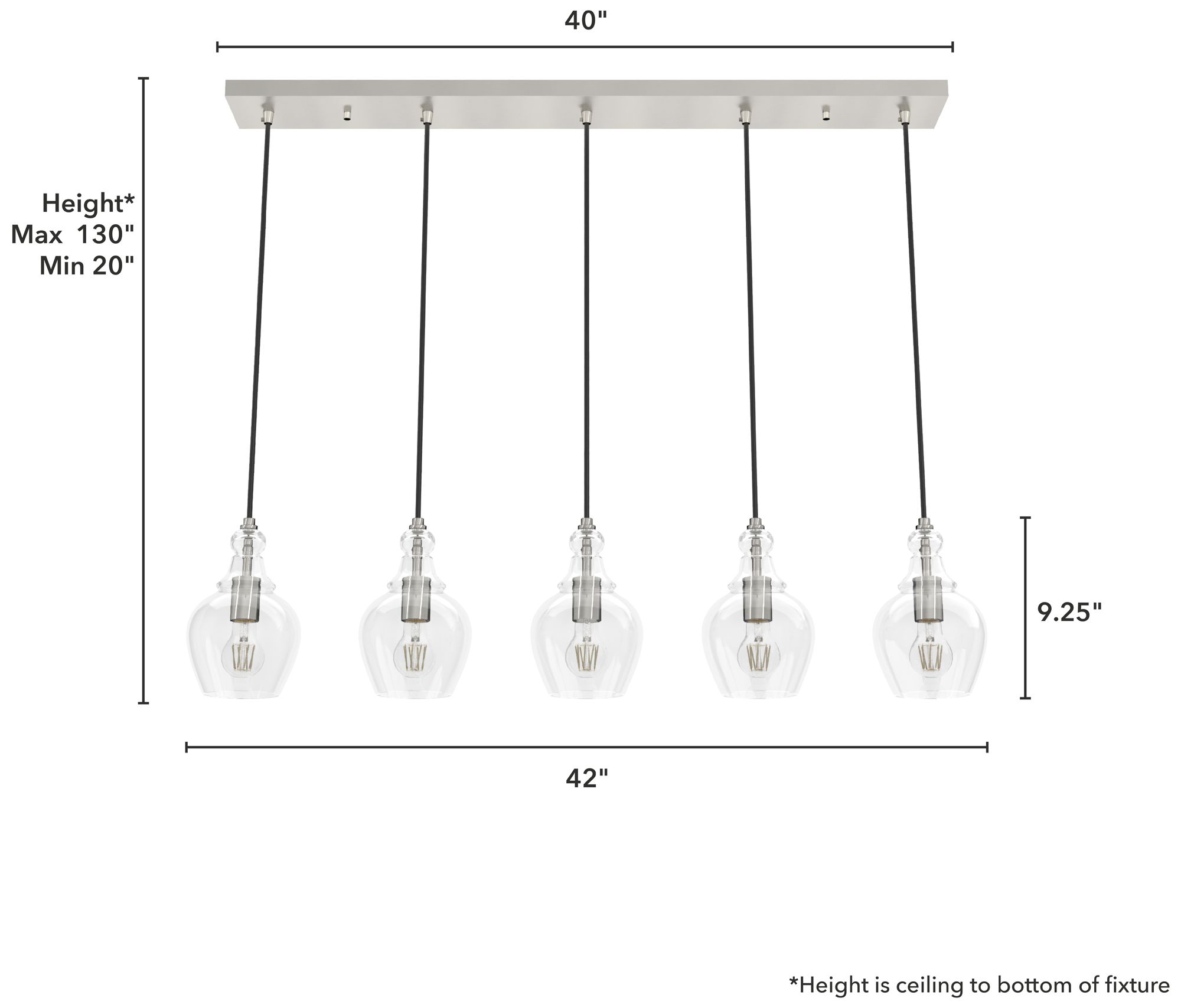 Image 5 Hunter Maple Park Brushed Nickel with Clear Glass 5 Light Pendant more views