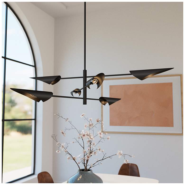 Image 1 Hunter Merian Matte Black 6 Light Large Chandelier Ceiling Light Fixture