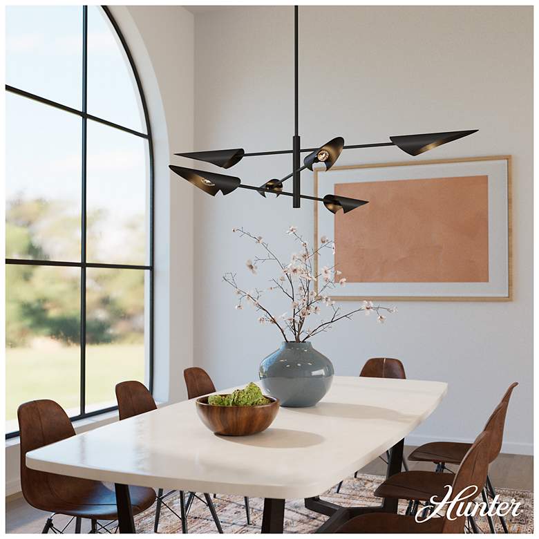 Image 3 Hunter Merian Matte Black 6 Light Large Chandelier Ceiling Light Fixture more views