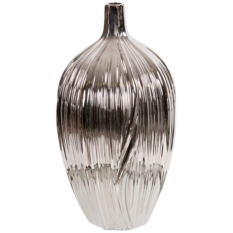 Image 1 Hunter Metallic Silver 12 inch High Ceramic Bottle Vase