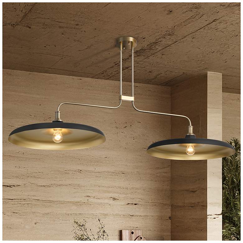 Image 1 Hunter Moriso Matte Black and Modern Brass 2 Light Large Chandelier