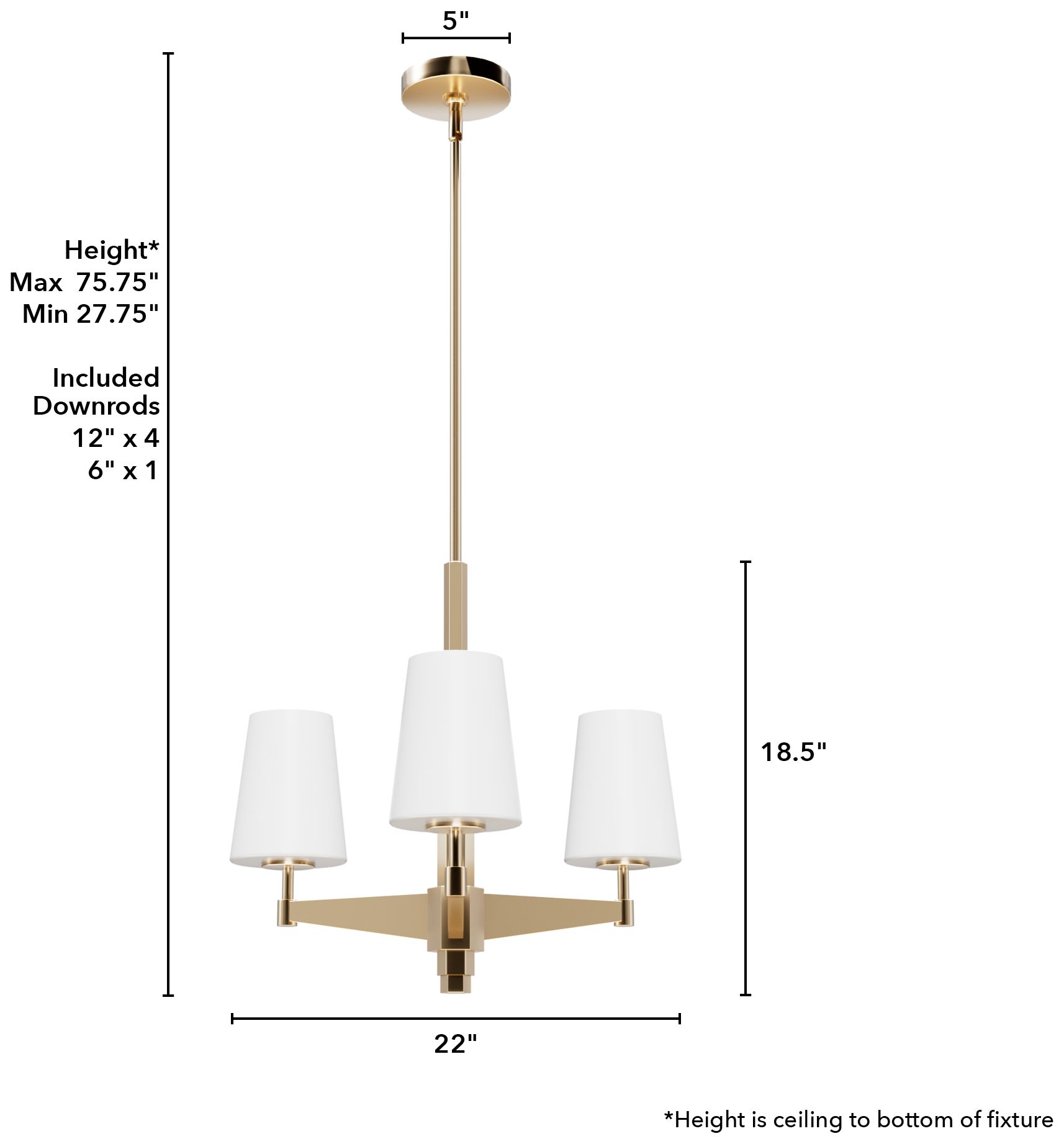 Image 5 Hunter Nolita Alturas Gold with Cased White Glass 3 Light Chandelier more views