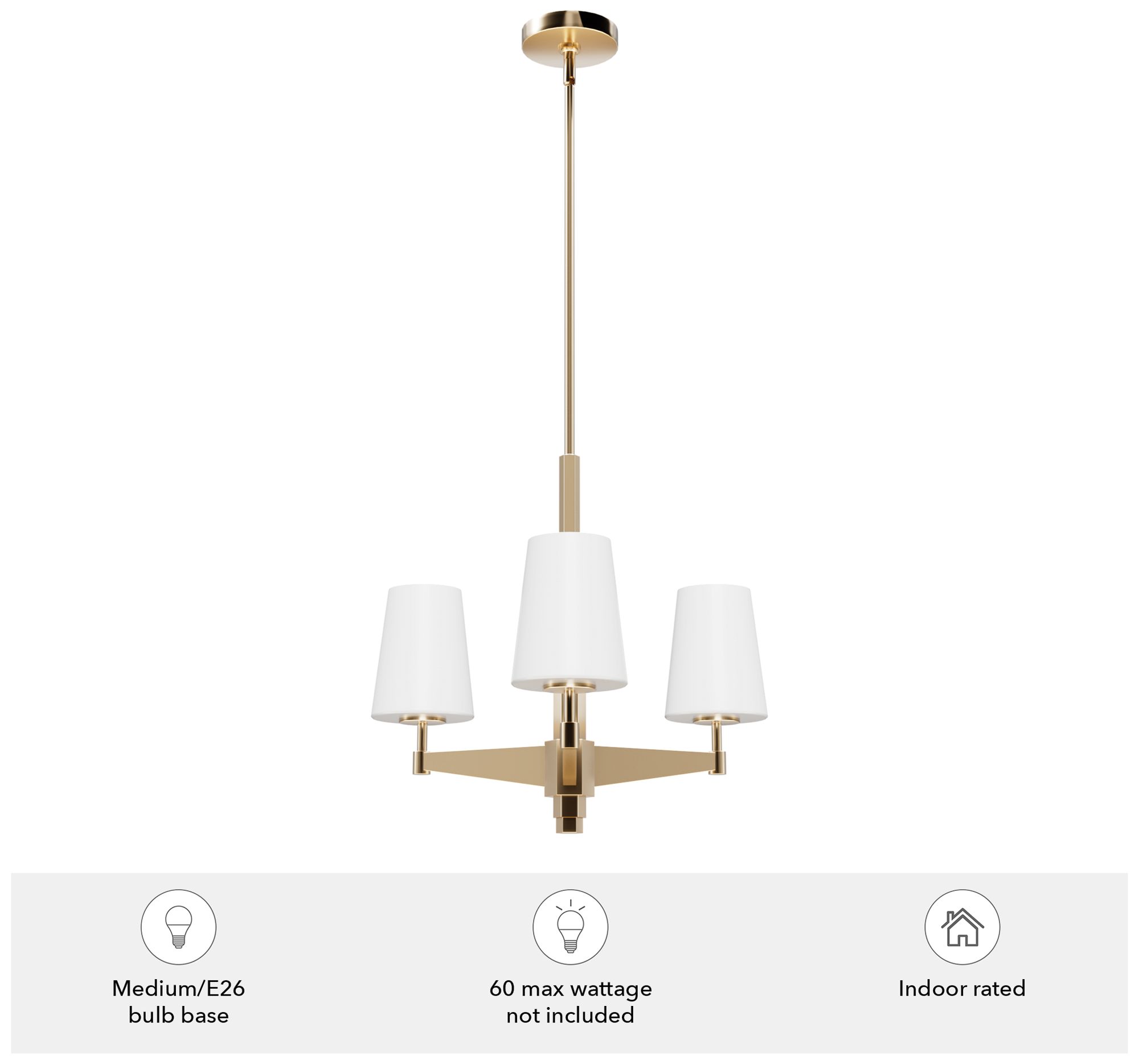 Image 6 Hunter Nolita Alturas Gold with Cased White Glass 3 Light Chandelier more views