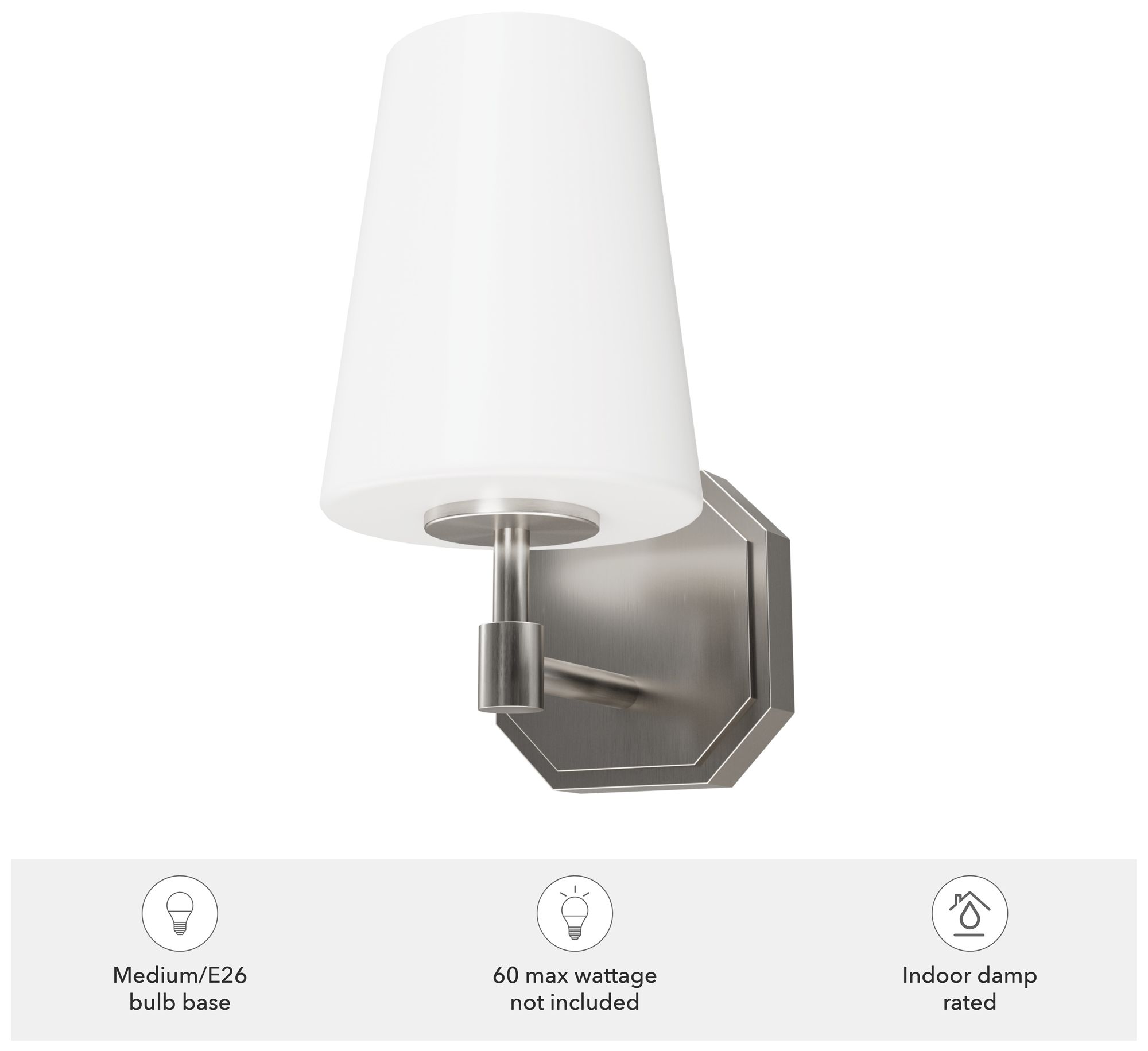 Image 2 Hunter Nolita Brushed Nickel with Cased White Glass 1 Light Sconce more views
