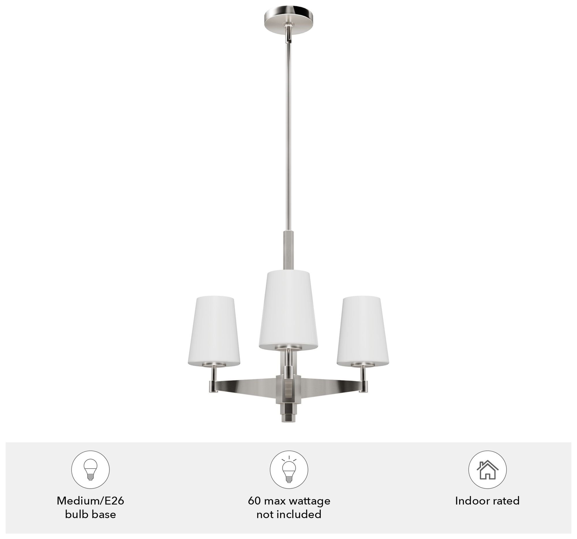 Image 6 Hunter Nolita Brushed Nickel with Cased White Glass 3 Light Chandelier more views