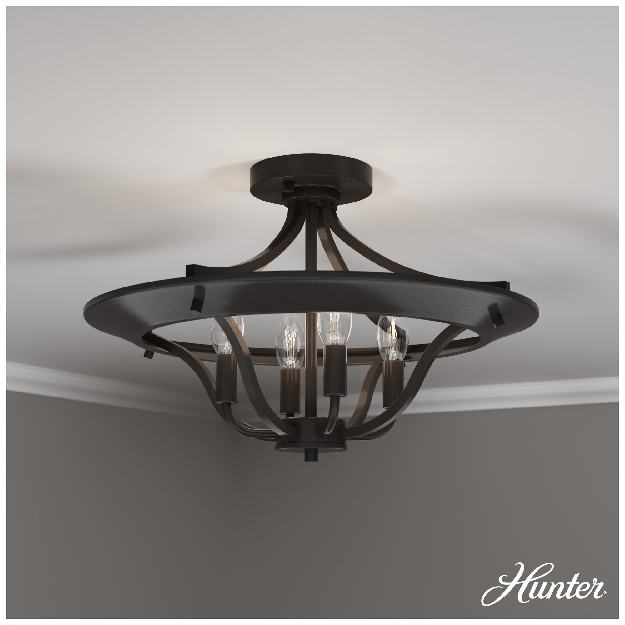 Image 4 Hunter Perch Point Noble Bronze 4 Light Medium Flush Mount more views