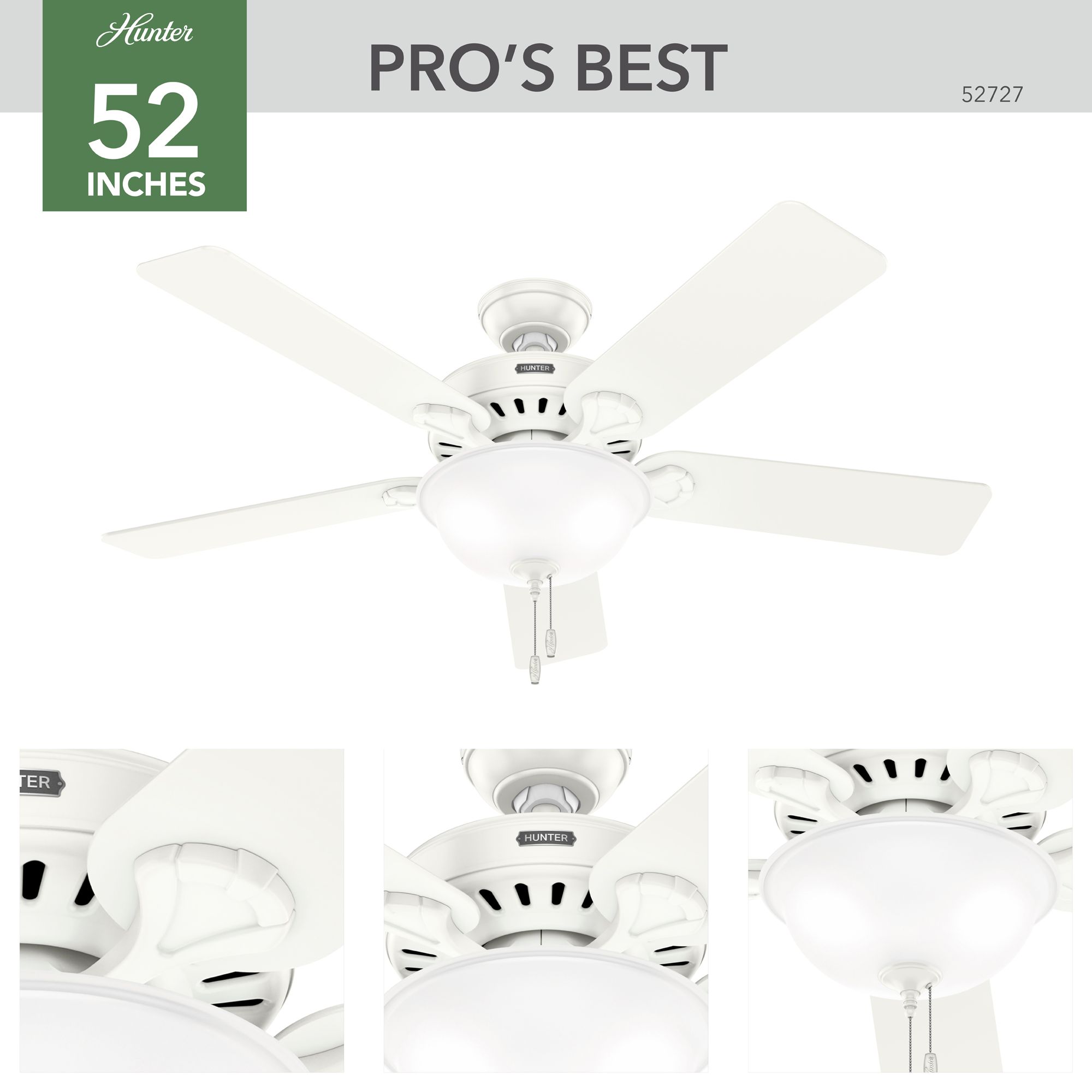 Image 5 Hunter Pro's Best LED 52 in Fresh White ENERGY STAR Indoor Fan more views