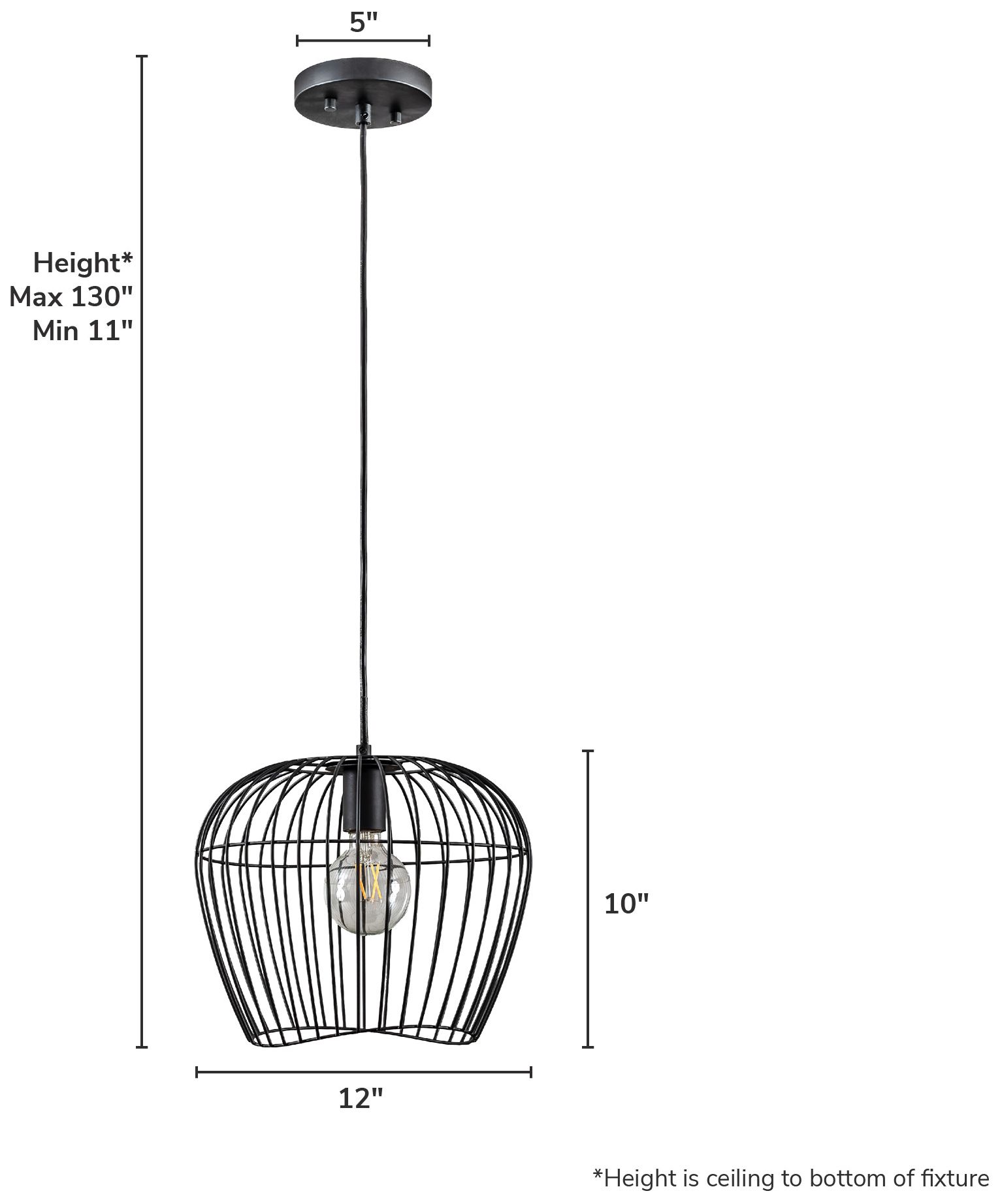 Hunter Redding Matte Black 1 Light Medium Pendant Ceiling Light Fixture