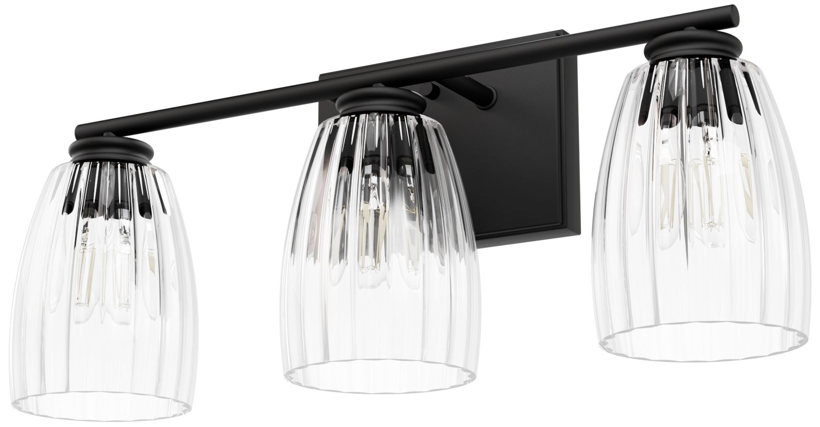 Image 2 Hunter Rossmoor Matte Black with Clear Fluted Glass 3 Light Bathroom Vanity