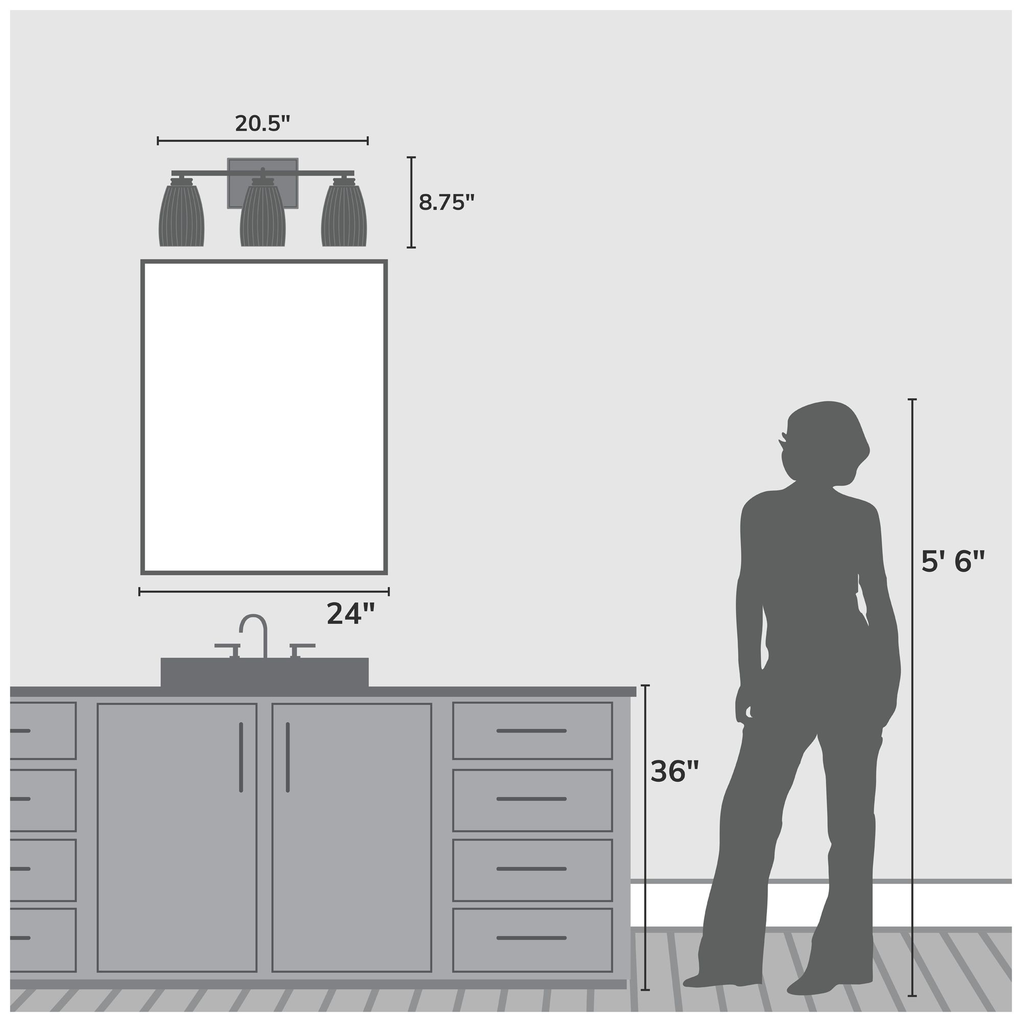Image 4 Hunter Rossmoor Matte Black with Clear Fluted Glass 3 Light Bathroom Vanity more views