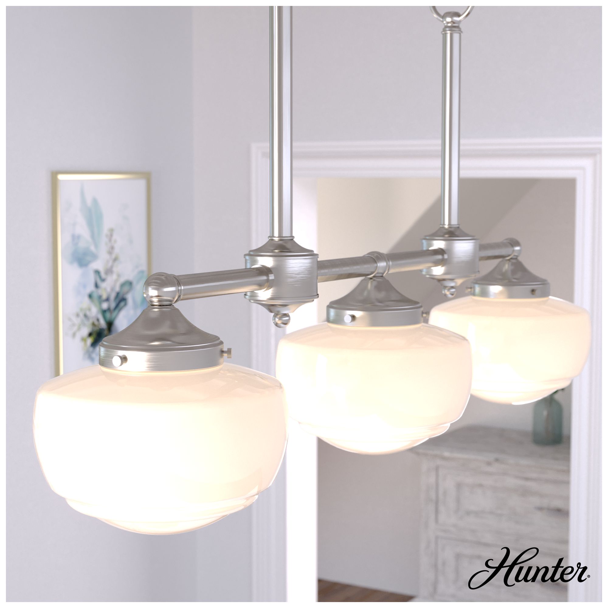 Image 6 Hunter Saddle Creek Brushed Nickel 3 Light Chandelier Ceiling Light Fixture more views