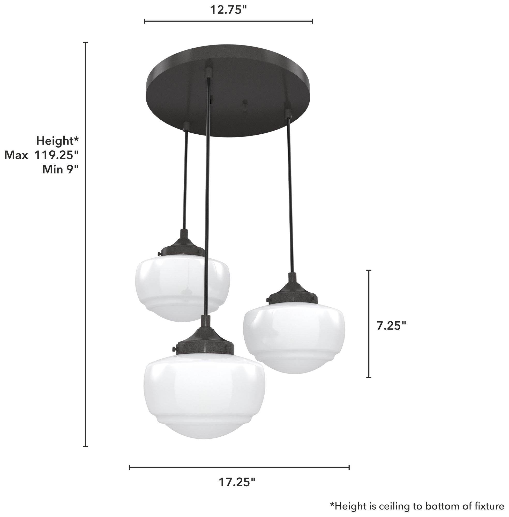 Image 5 Hunter Saddle Creek Noble Bronze with Cased White Glass 3 Light Pendant more views