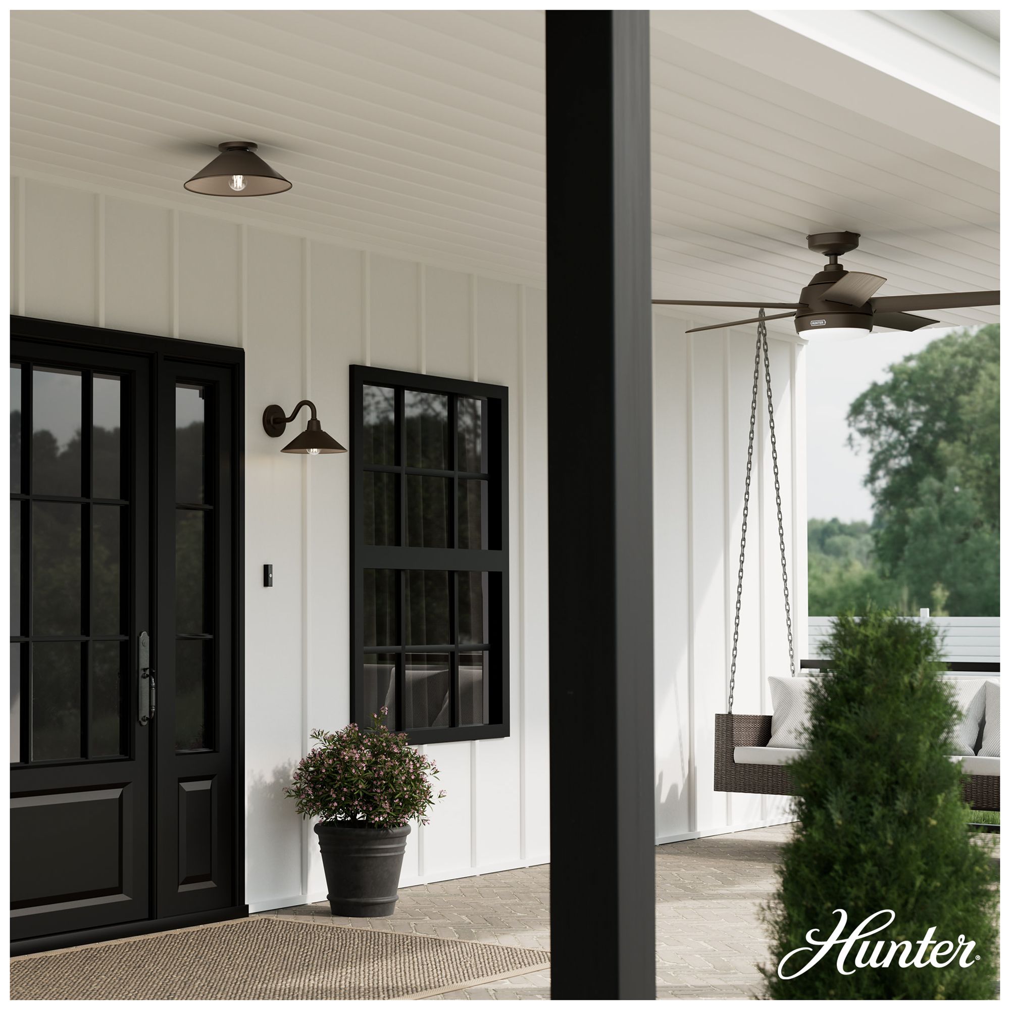 Image 7 Hunter Skyflow Matte Bronze Outdoor 1 Light 14 Inch Medium Flush Mount more views