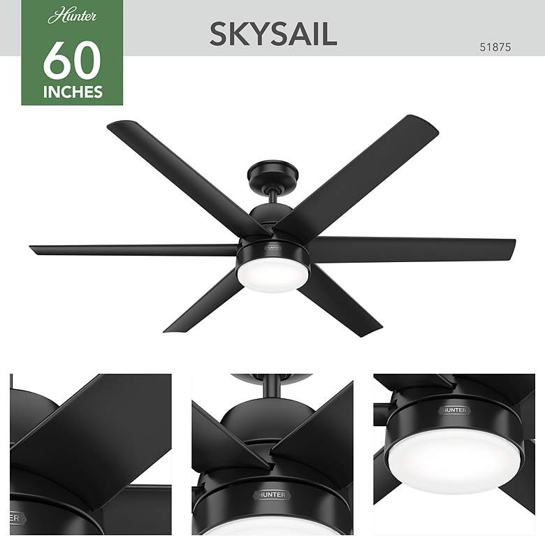 Image 6 Hunter Skysail LED 60 in Matte Black ENERGY STAR WeatherMax Outdoor Fan more views