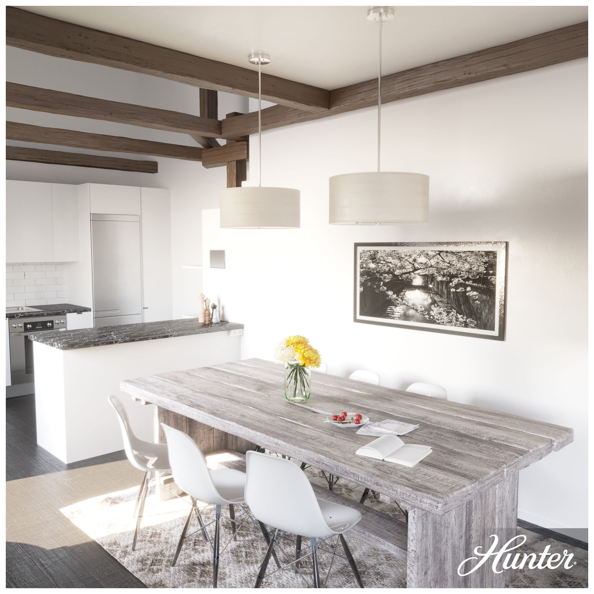 Image 3 Hunter Solhaven Brushed Nickel 3 Light Pendant more views