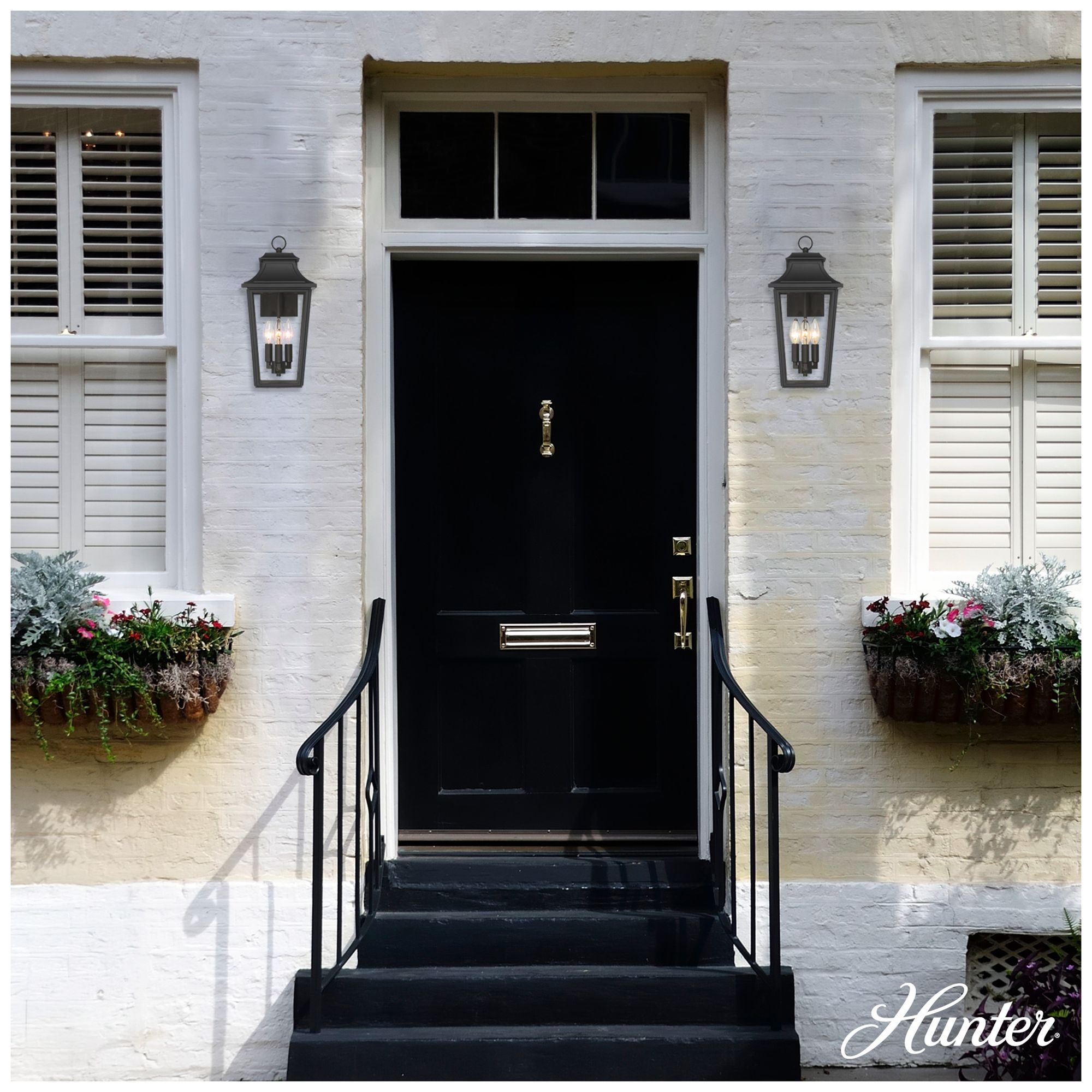 Image 2 Hunter Spring Cove Matte Black Outdoor 3 Light Large 17 Inch Wall Light more views