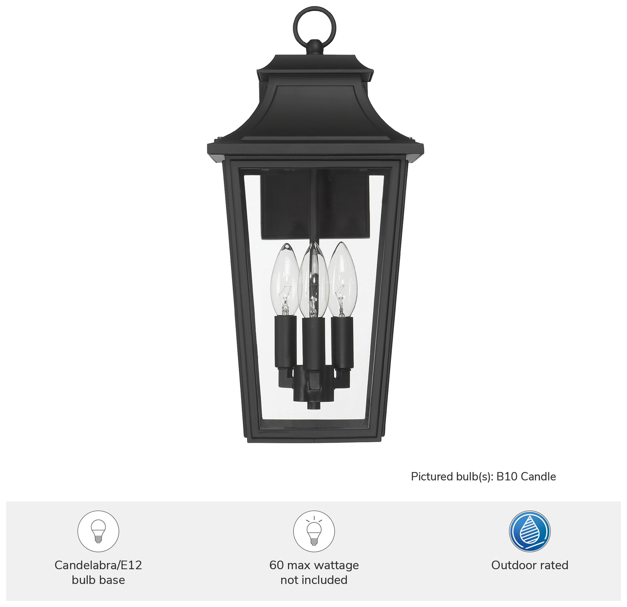 Image 5 Hunter Spring Cove Matte Black Outdoor 3 Light Large 17 Inch Wall Light more views