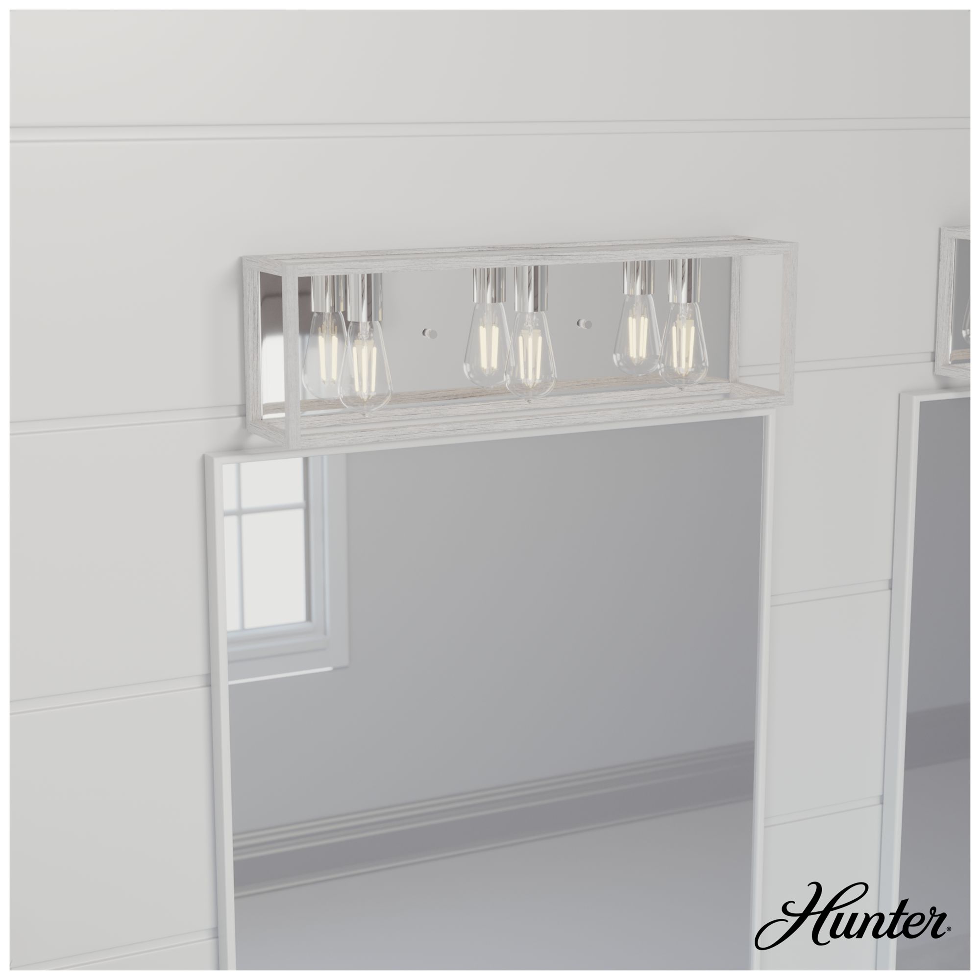 Image 5 Hunter Squire Manor Distressed White and Chrome 3 Light Bathroom Vanity more views