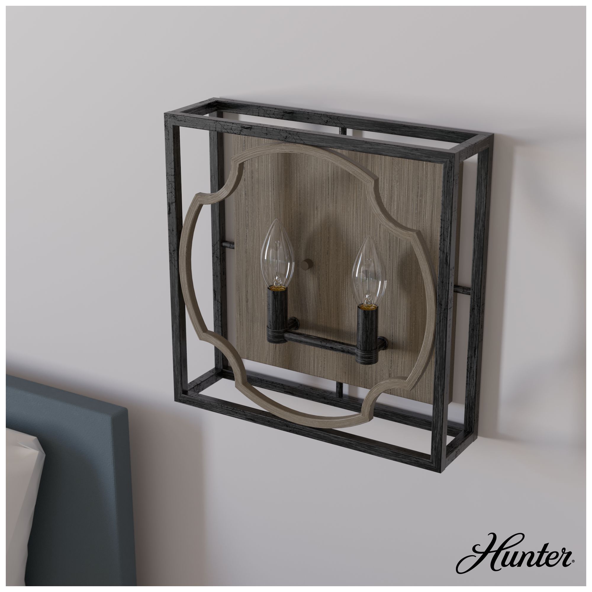 Image 6 Hunter Stone Creek French Oak and Rustic Iron 2 Light Large Sconce more views