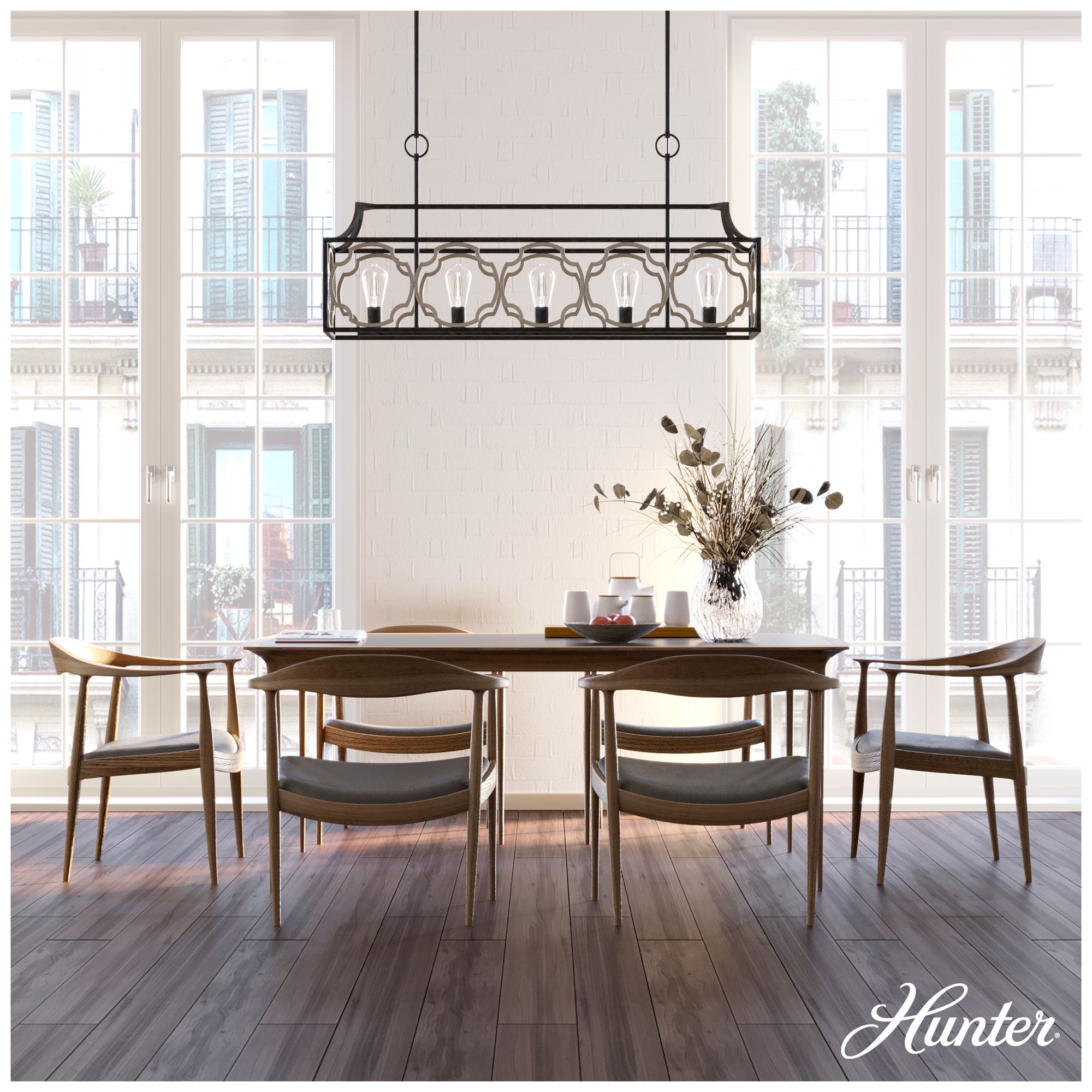 Image 6 Hunter Stone Creek French Oak and Rustic Iron 5 Light Large Chandelier more views