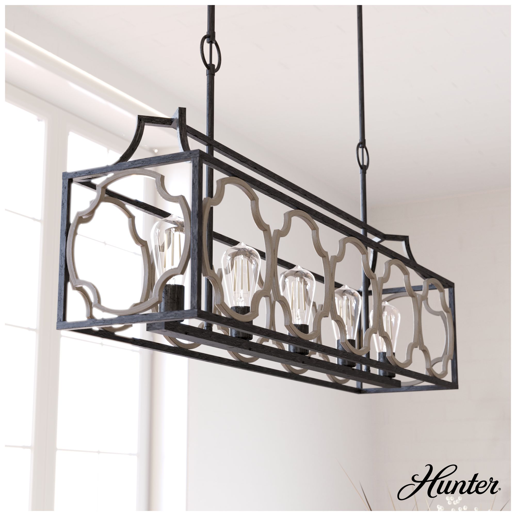 Image 7 Hunter Stone Creek French Oak and Rustic Iron 5 Light Large Chandelier more views