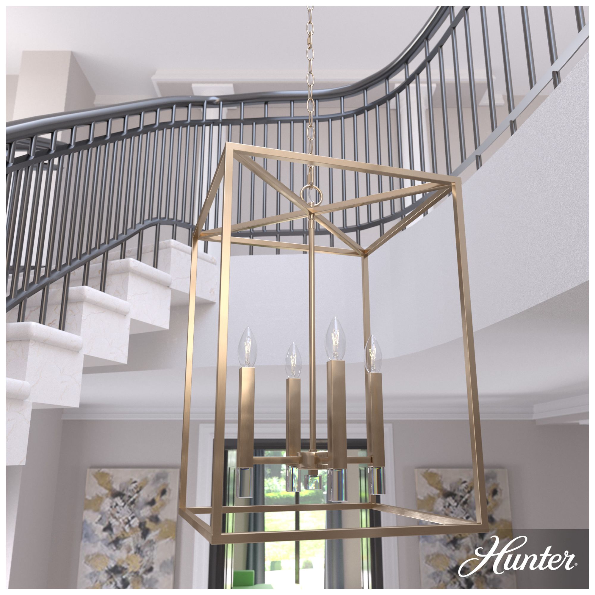 Image 5 Hunter Sunjai Alturas Gold 4 Light Large Pendant Ceiling Light Fixture more views