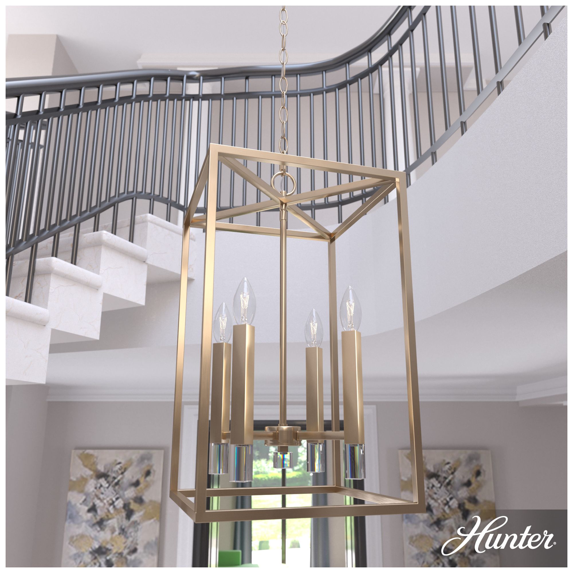 Image 5 Hunter Sunjai Alturas Gold 4 Light Medium Pendant Ceiling Light Fixture more views