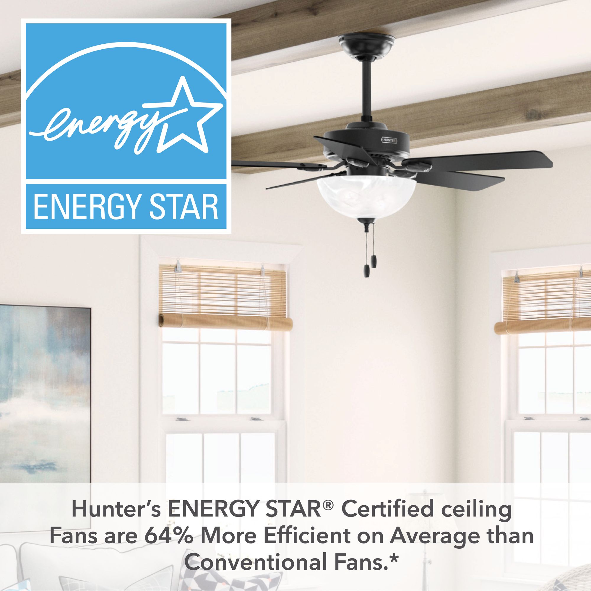 Hunter Swanson LED 44 in Matte Black ENERGY STAR Indoor Fan