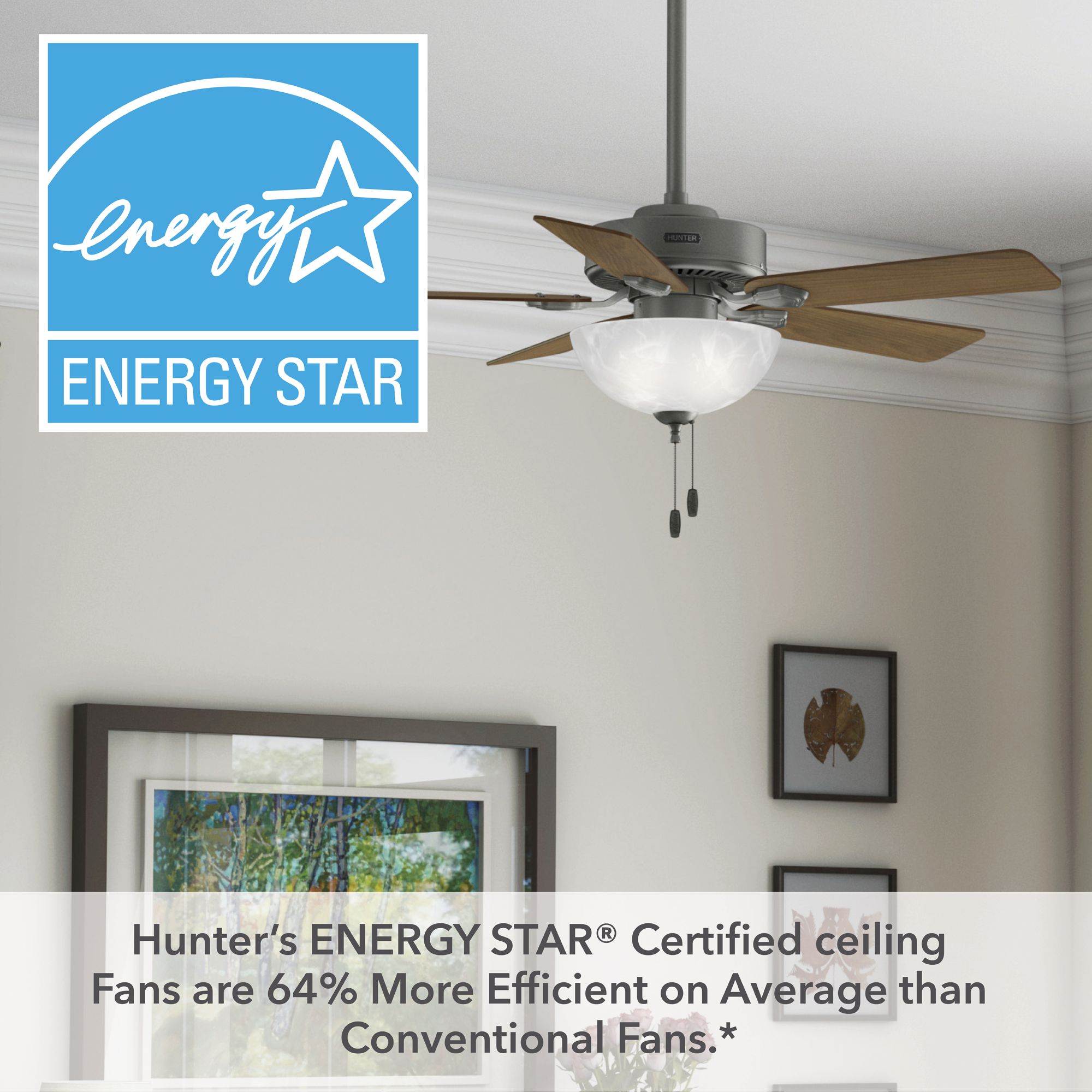 Hunter Swanson LED 44 in Matte Silver ENERGY STAR Indoor Fan