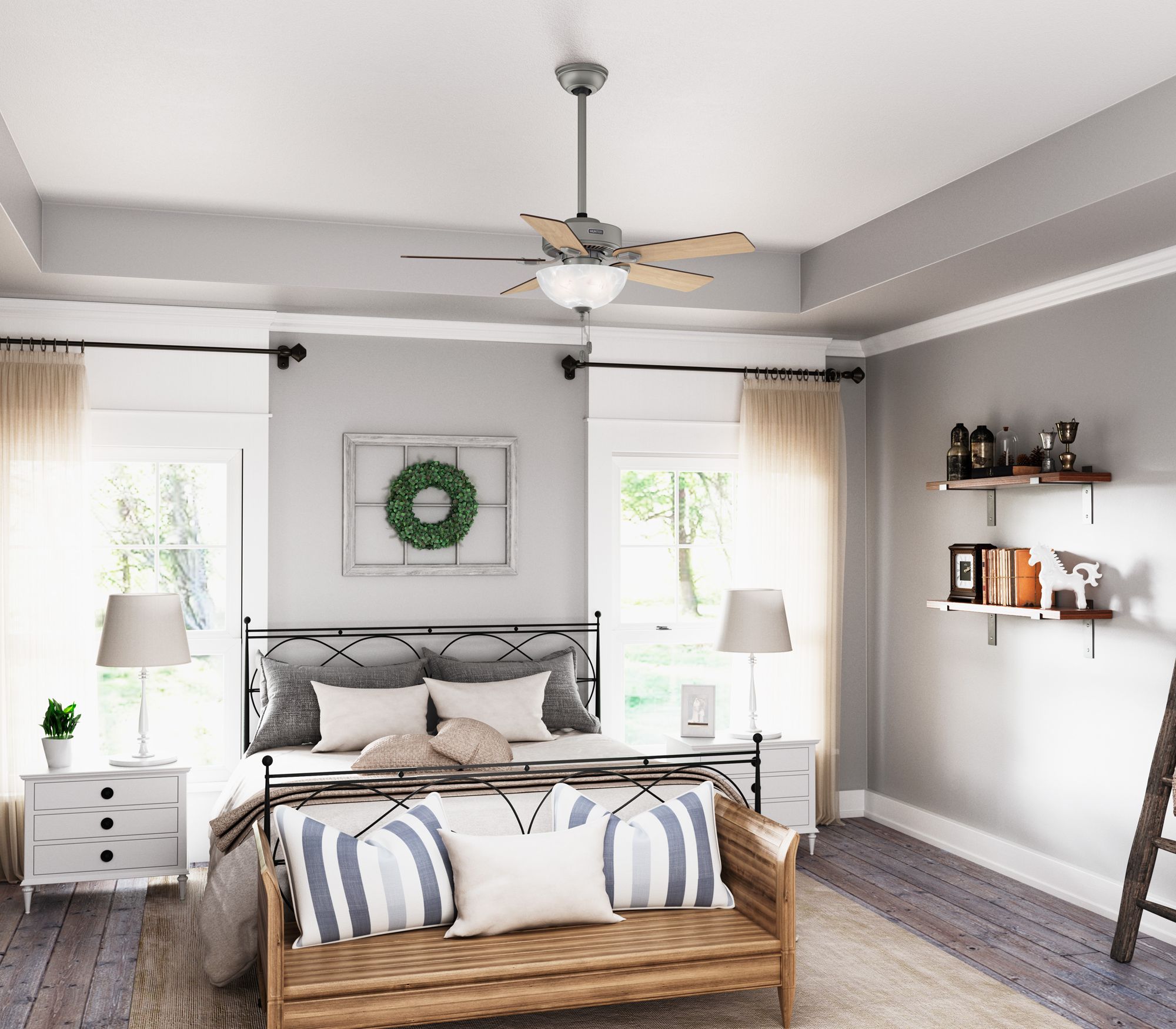 Hunter Swanson LED 44 in Matte Silver ENERGY STAR Indoor Fan